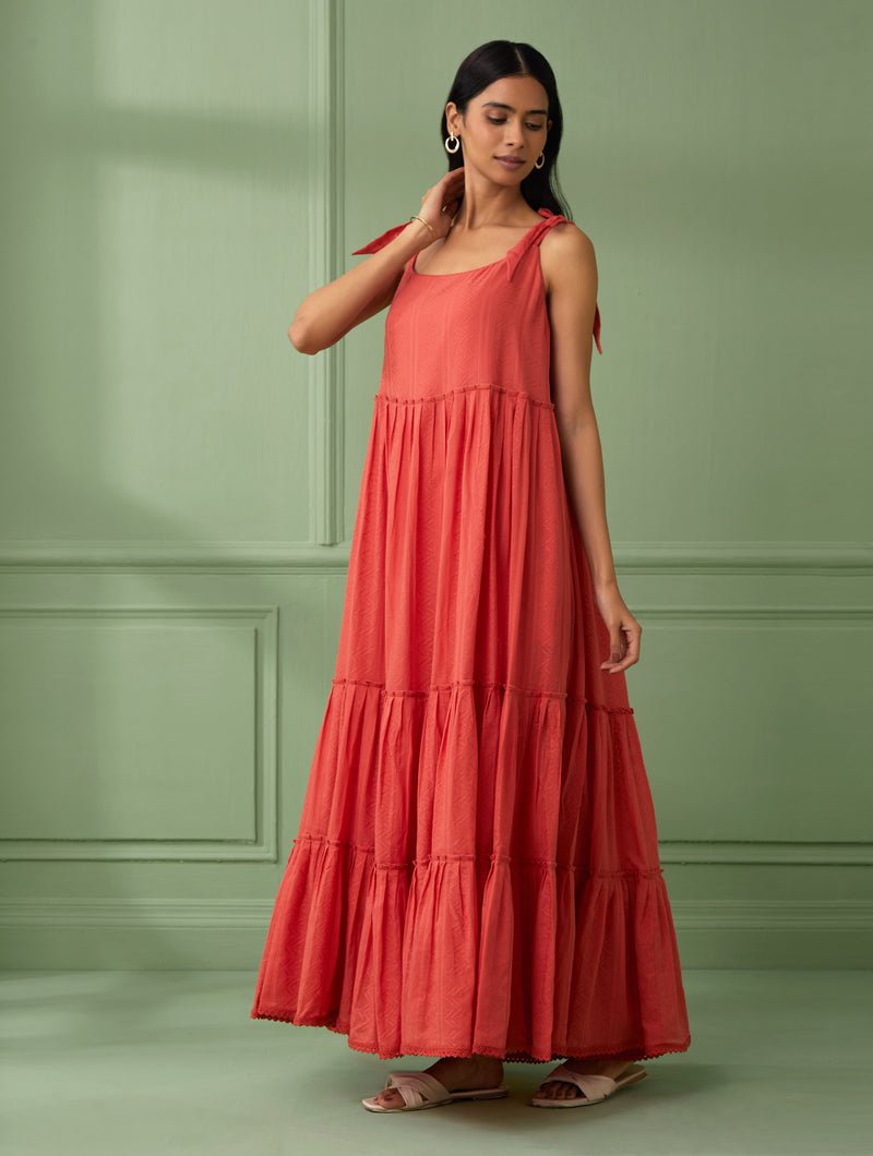Coral Breezy Tiered Maxi Dress - Our Better Planet