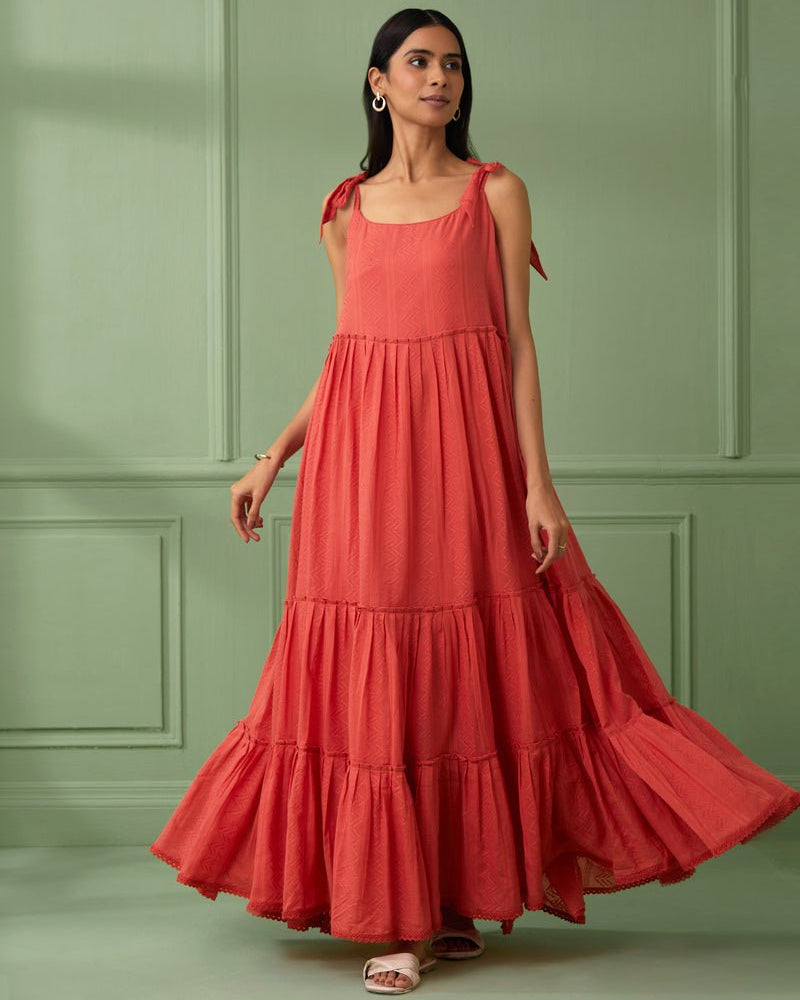 Coral Breezy Tiered Maxi Dress - Our Better Planet