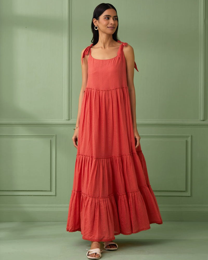 Coral Breezy Tiered Maxi Dress - Our Better Planet