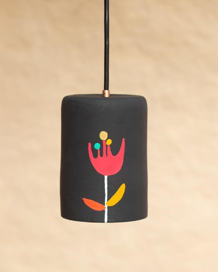 Earth Heart Hibiscus Handmade Hand Illustrated Terracotta Pendant Lamp - Our Better Planet