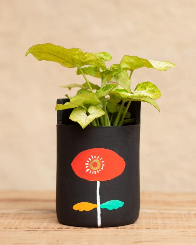 Earth Heart Sunny Sunflower Handmade Hand Illustrated Terracotta Planter (L) - Our Better Planet