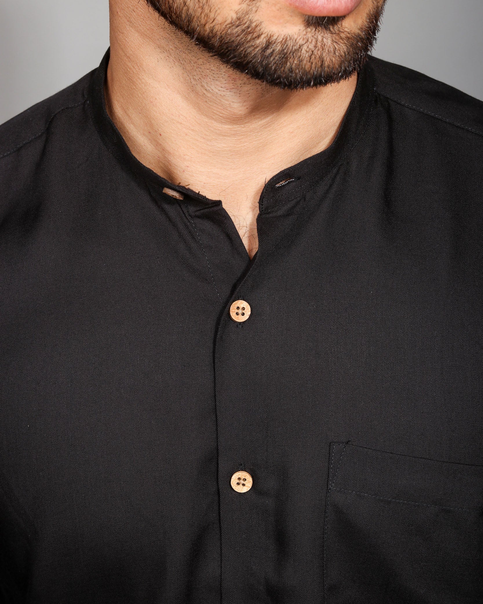 Earthy Route TENCEL- Lyocell Jet Black Mandarin Collar Shirt - Our Better Planet