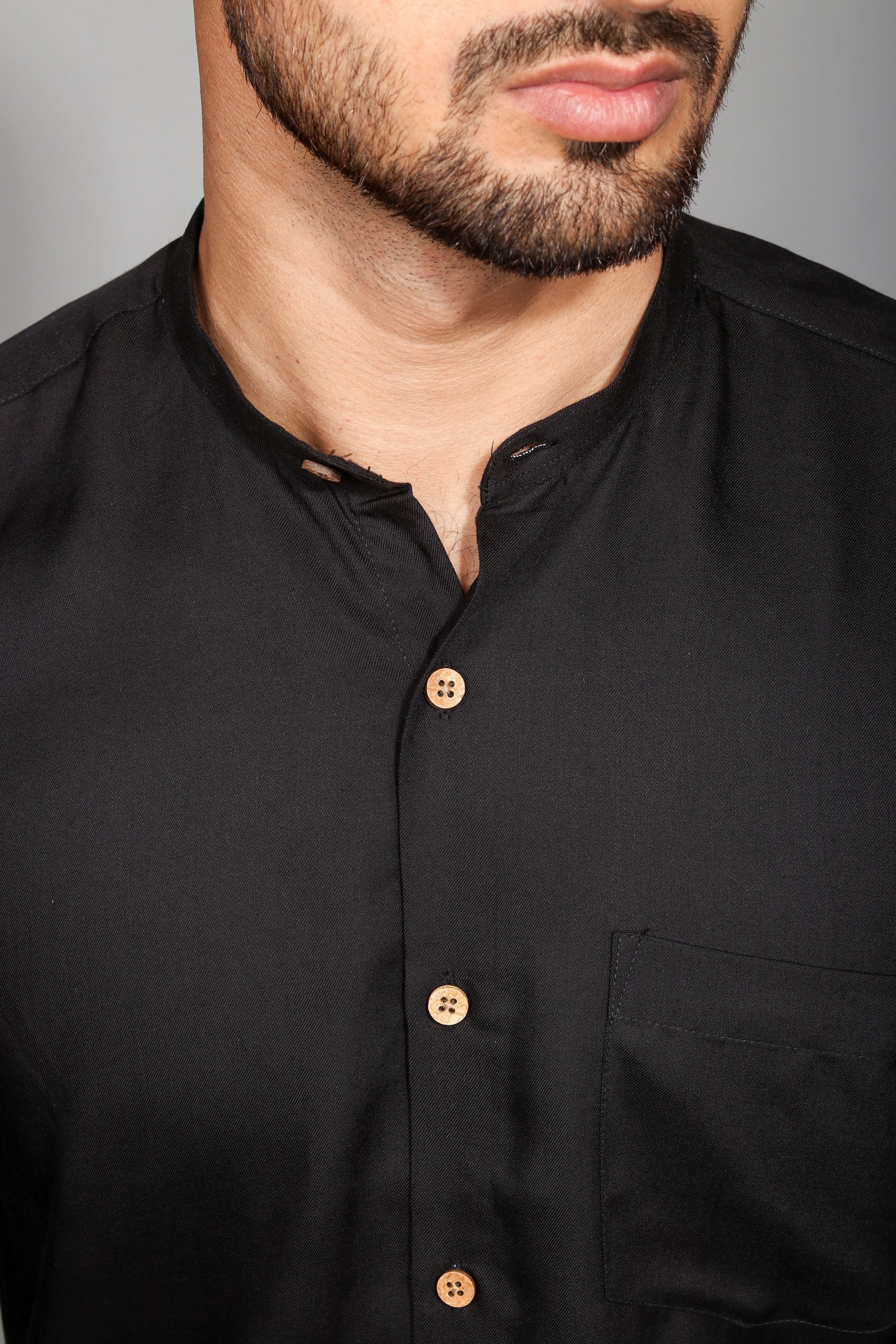 Earthy Route TENCEL- Lyocell Jet Black Mandarin Collar Shirt - Our Better Planet