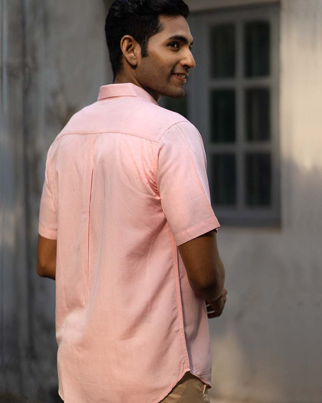 Earthy Route TENCEL- Lyocell Linen Charm Pink Half Sleeve Shirt - Our Better Planet