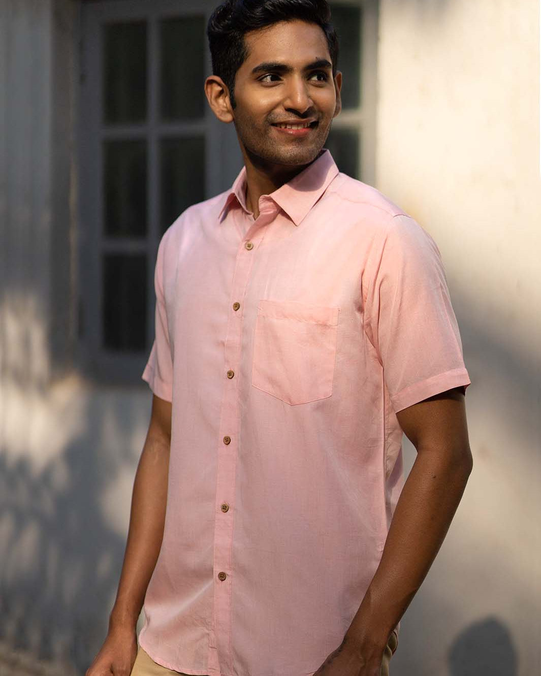 Earthy Route TENCEL- Lyocell Linen Charm Pink Half Sleeve Shirt - Our Better Planet