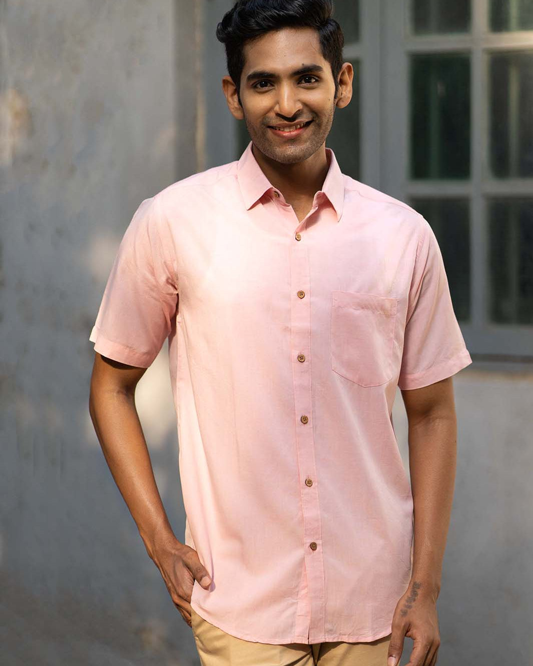 Earthy Route TENCEL- Lyocell Linen Charm Pink Half Sleeve Shirt - Our Better Planet