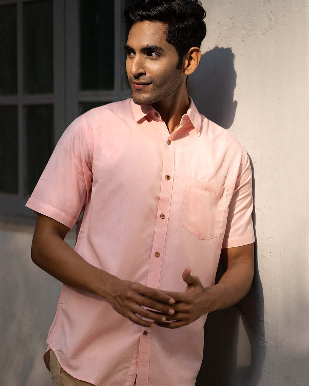 Earthy Route TENCEL- Lyocell Linen Charm Pink Half Sleeve Shirt - Our Better Planet