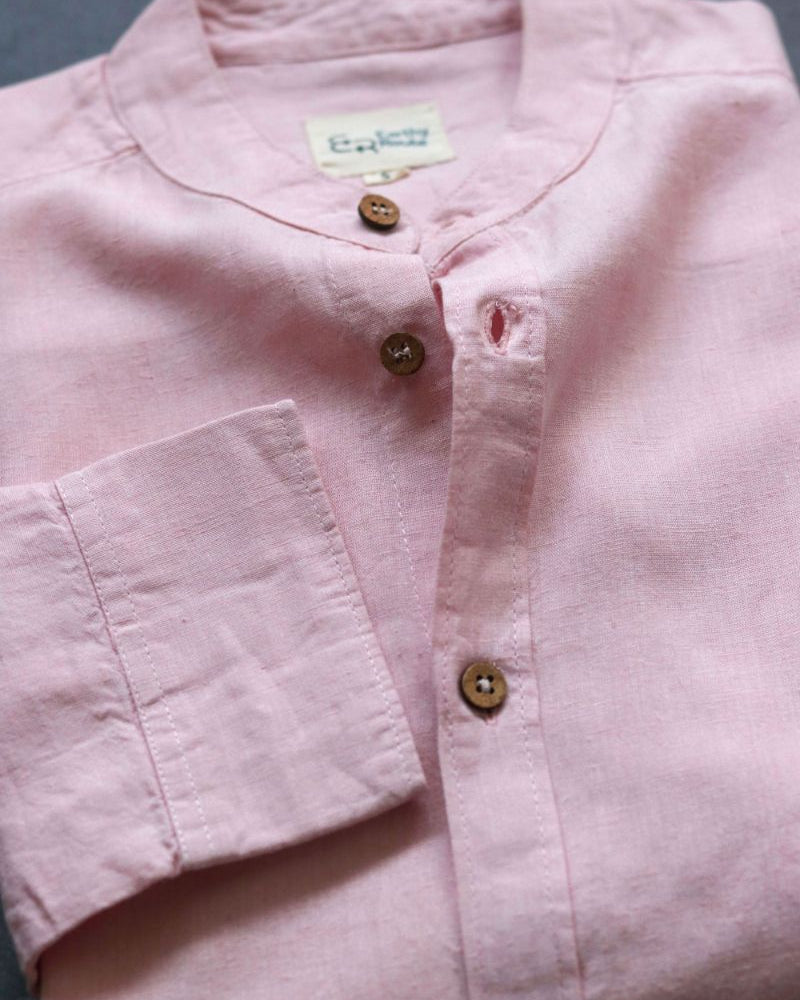 Earthy Route TENCEL- Lyocell Linen Charm Pink Mandarin Collar Shirt - Our Better Planet