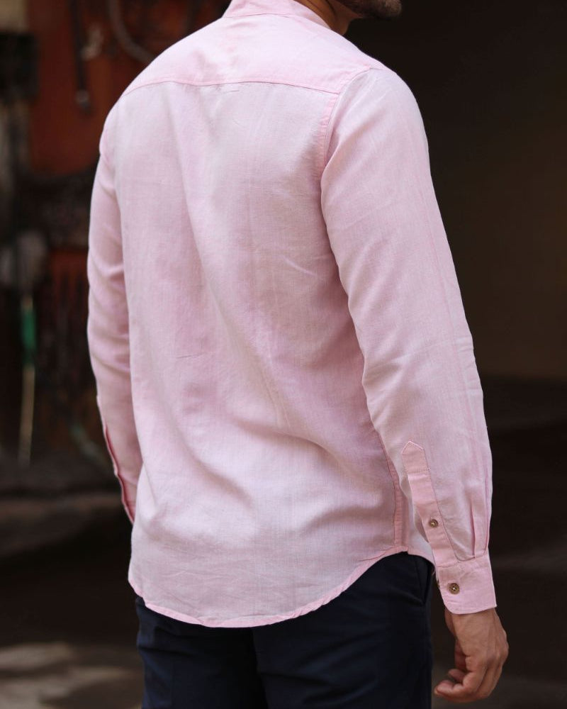 Earthy Route TENCEL- Lyocell Linen Charm Pink Mandarin Collar Shirt - Our Better Planet