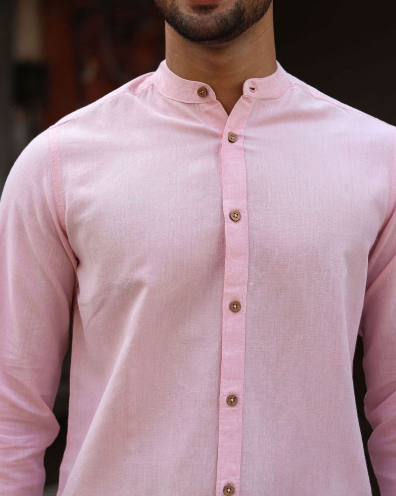 Earthy Route TENCEL- Lyocell Linen Charm Pink Mandarin Collar Shirt - Our Better Planet