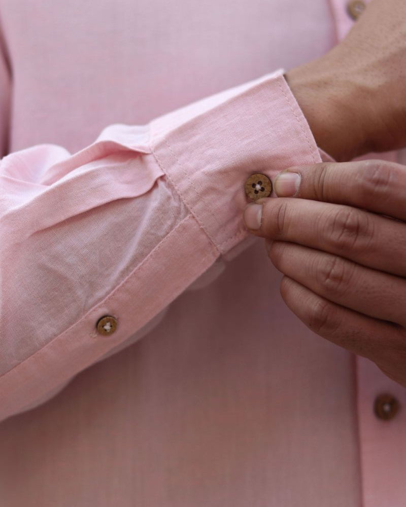 Earthy Route TENCEL- Lyocell Linen Charm Pink Mandarin Collar Shirt - Our Better Planet
