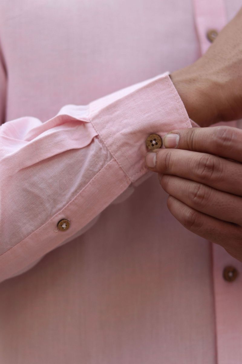 Earthy Route TENCEL- Lyocell Linen Charm Pink Mandarin Collar Shirt - Our Better Planet