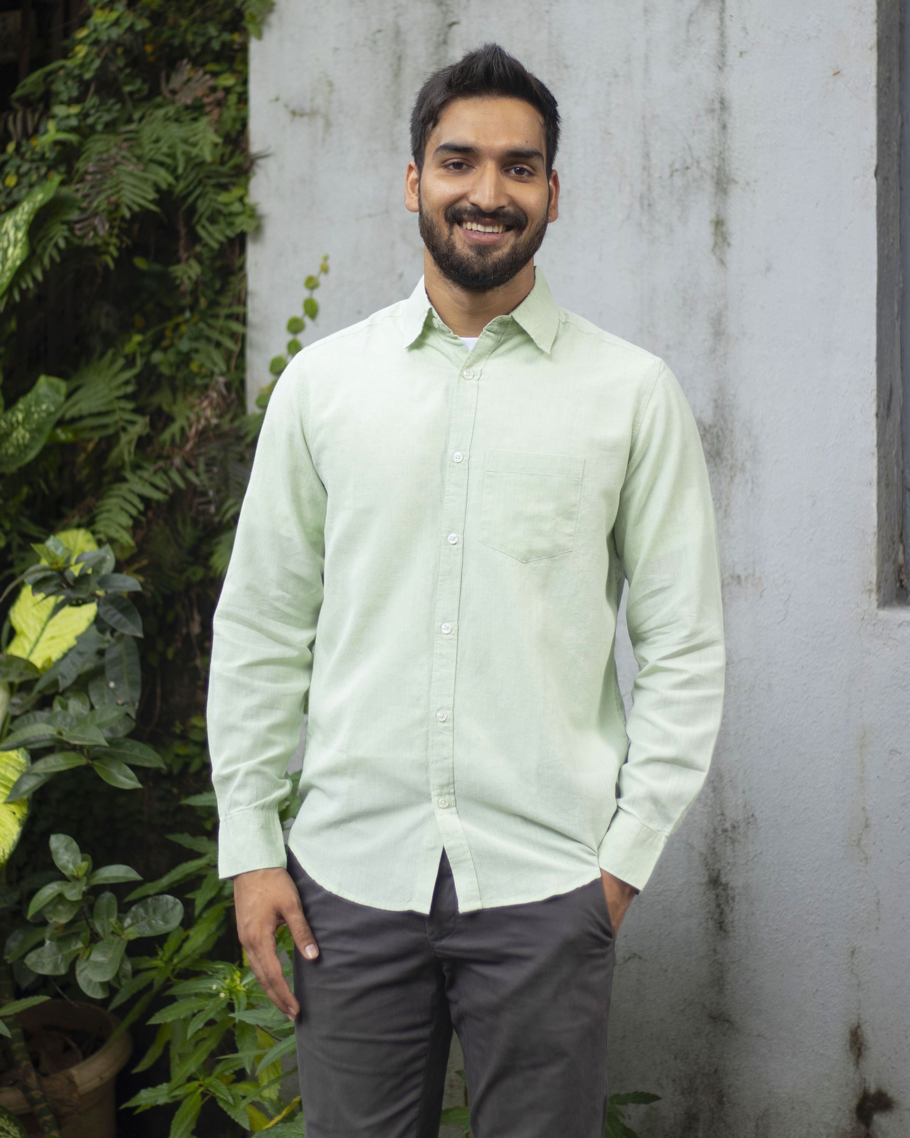 Earthy Route TENCEL- Lyocell Linen Fresh Green Full Sleeve Shirt - Our Better Planet