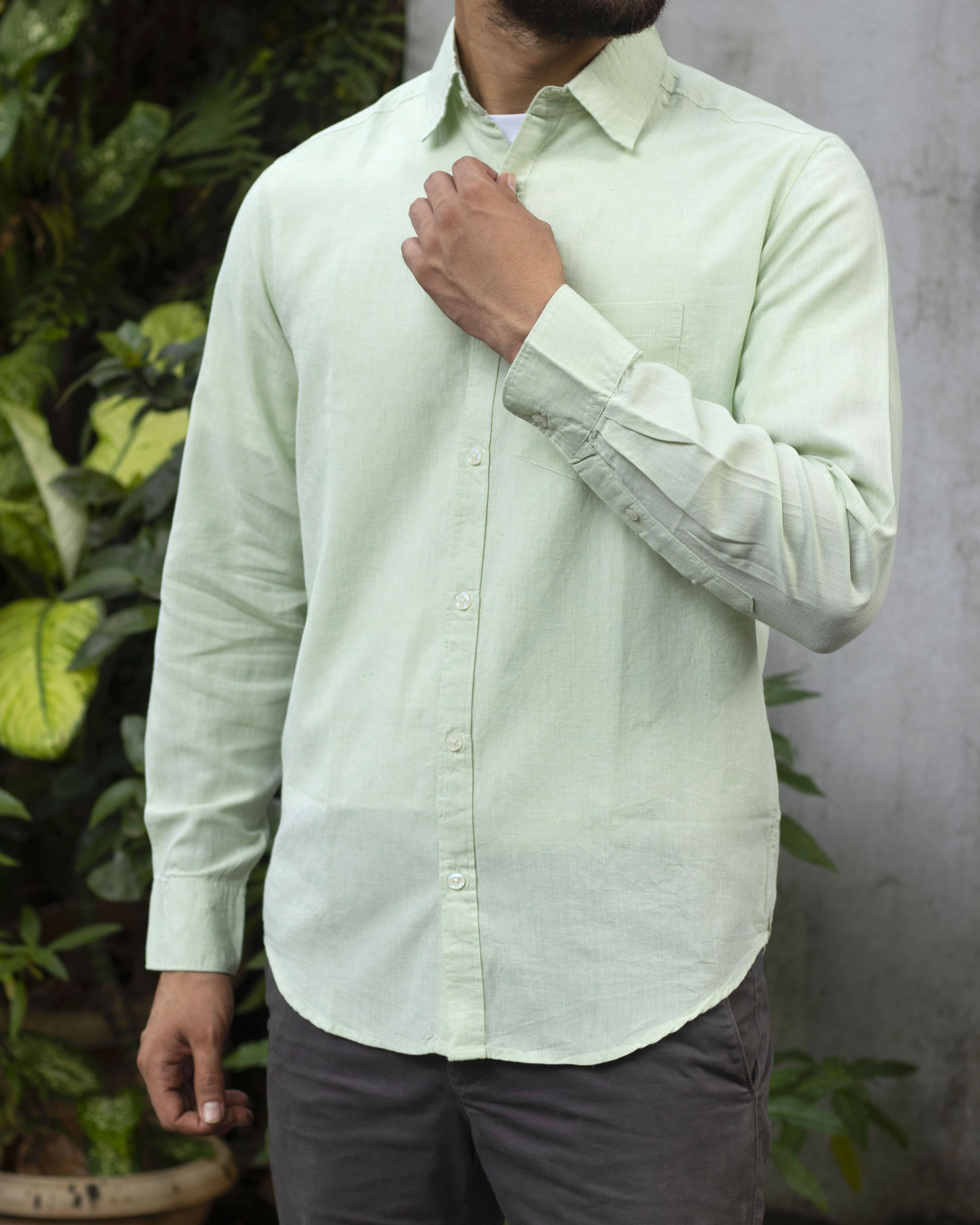 Earthy Route TENCEL- Lyocell Linen Fresh Green Full Sleeve Shirt - Our Better Planet