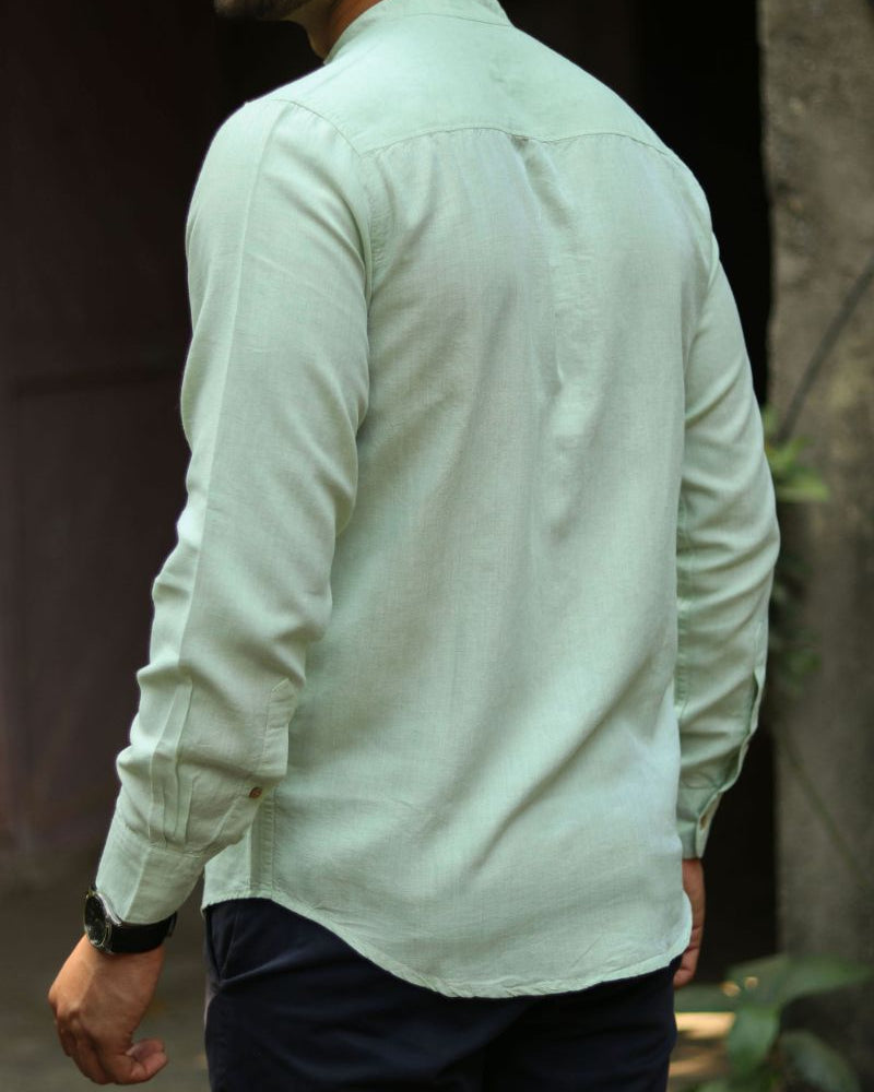 Earthy Route TENCEL- Lyocell Linen Fresh Green Mandarin Collar Shirt - Our Better Planet