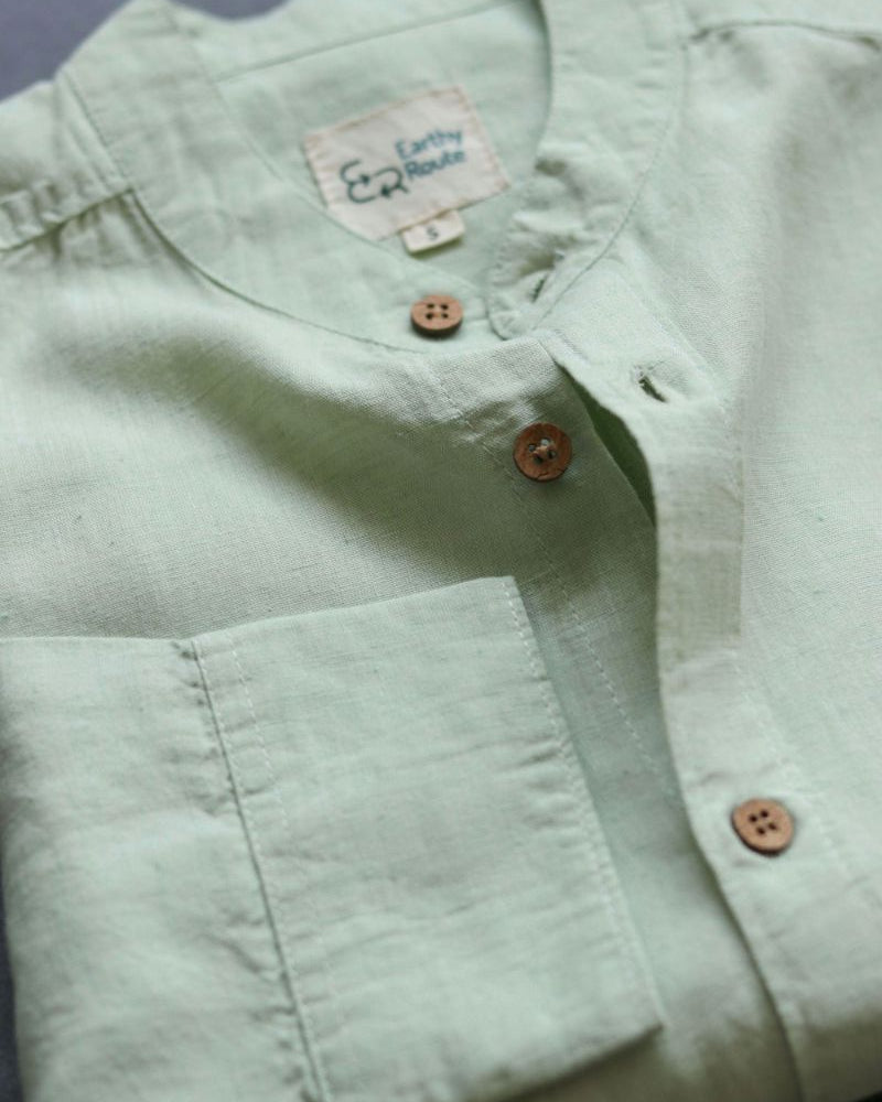 Earthy Route TENCEL- Lyocell Linen Fresh Green Mandarin Collar Shirt - Our Better Planet