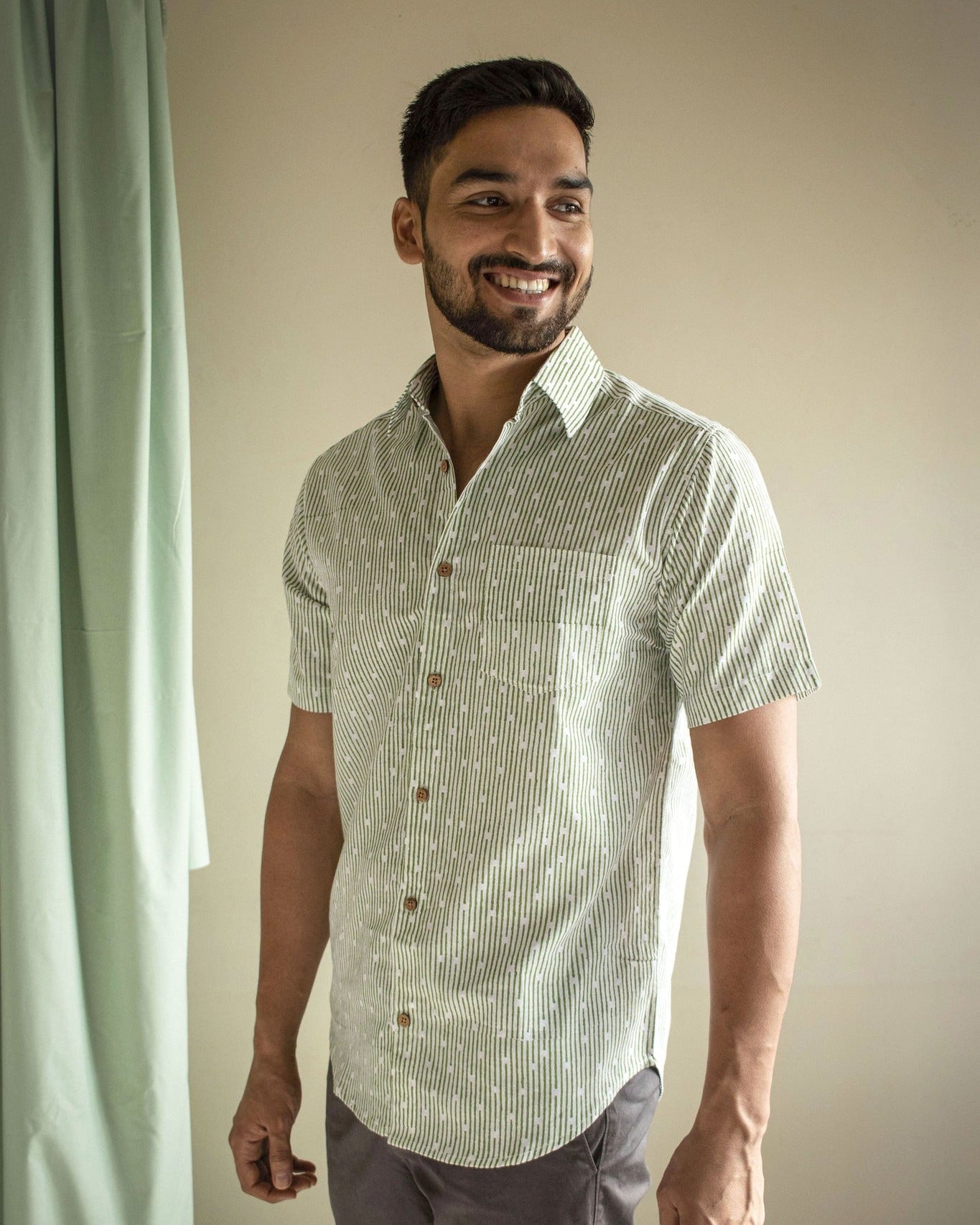 Earthy Route TENCEL- Lyocell Linen Green Lakeer Half Sleeve Shirt - Our Better Planet