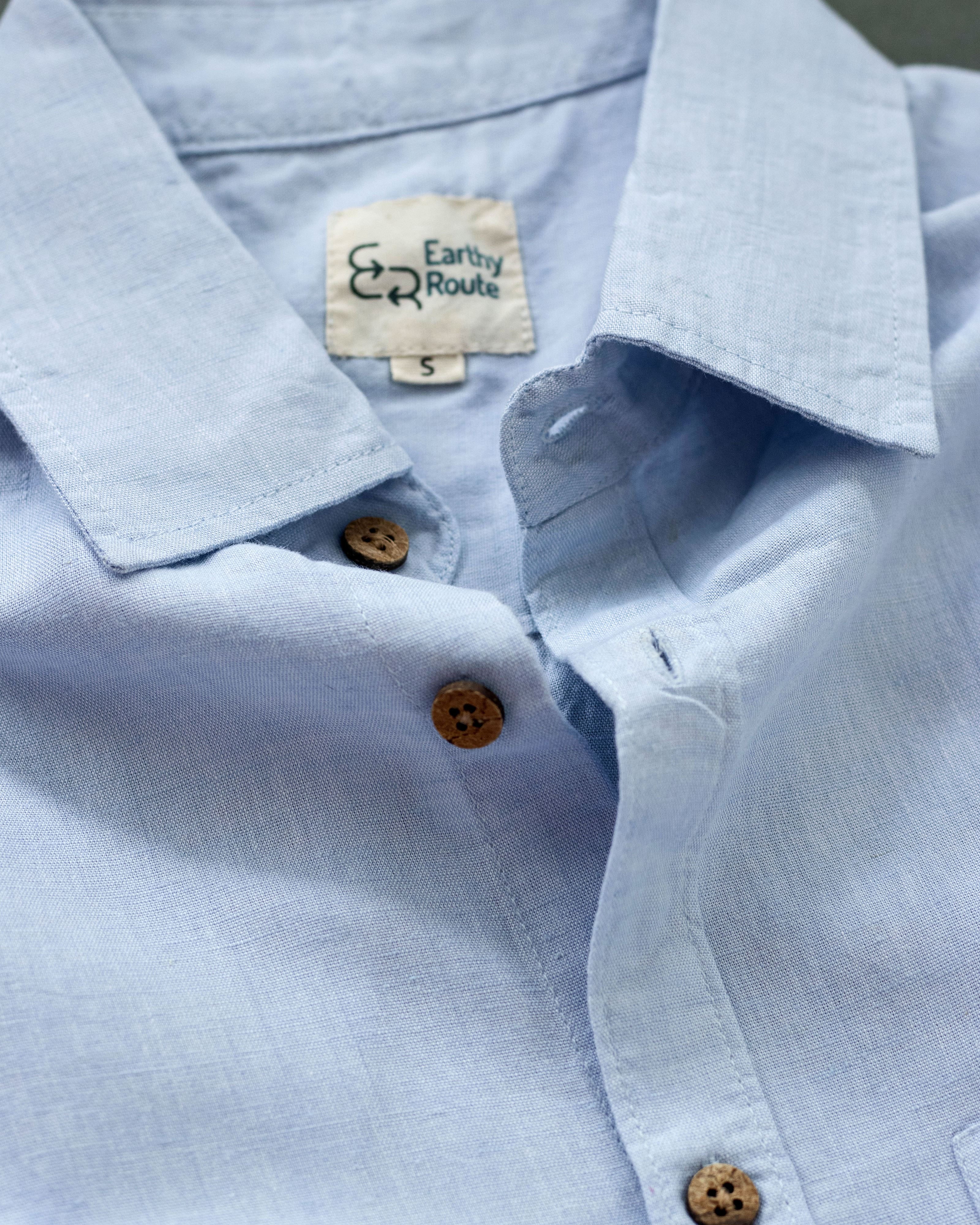 Earthy Route TENCEL- Lyocell Linen Ice Blue Half Sleeve Shirt - Our Better Planet