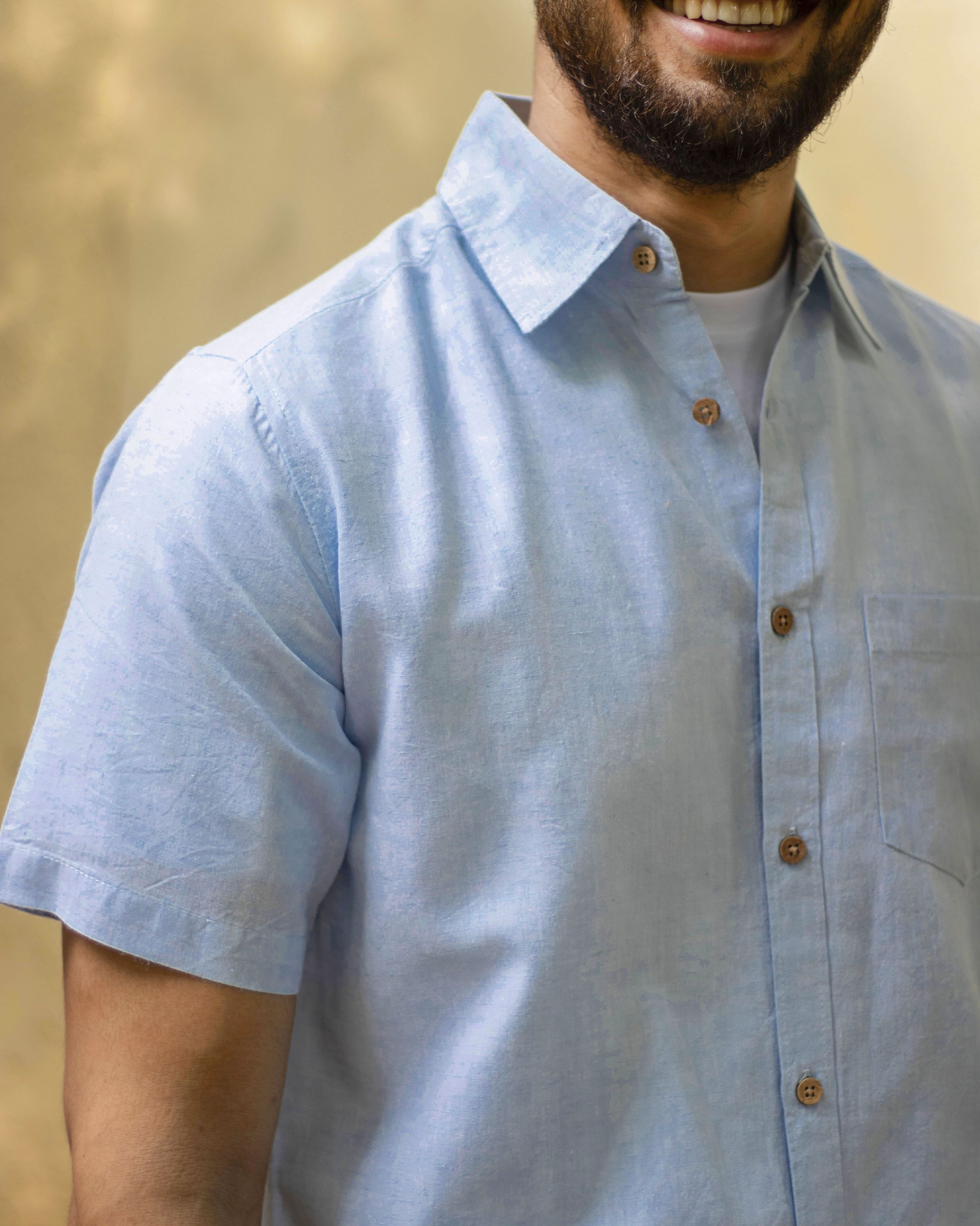 Earthy Route TENCEL- Lyocell Linen Ice Blue Half Sleeve Shirt - Our Better Planet
