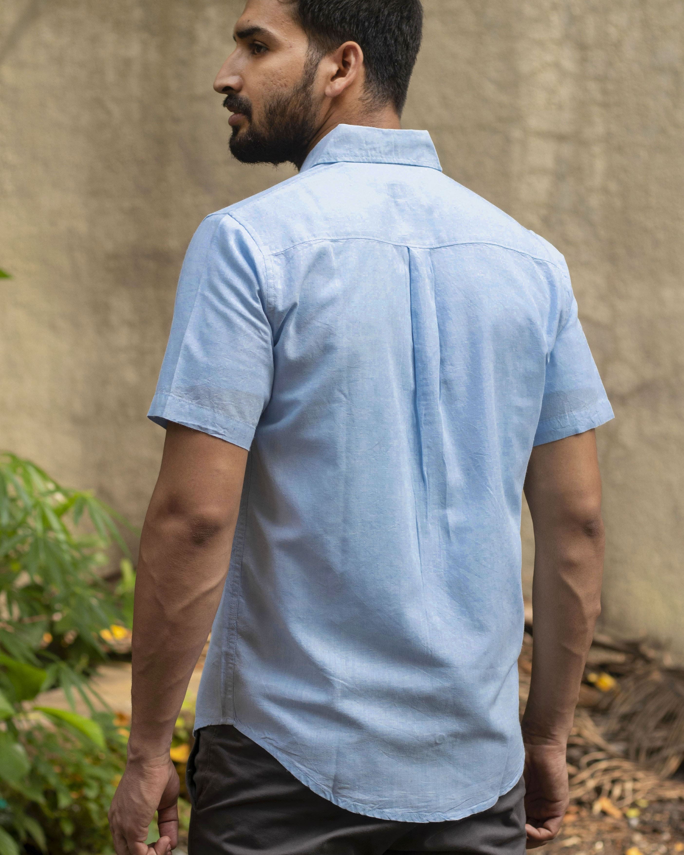 Earthy Route TENCEL- Lyocell Linen Ice Blue Half Sleeve Shirt - Our Better Planet