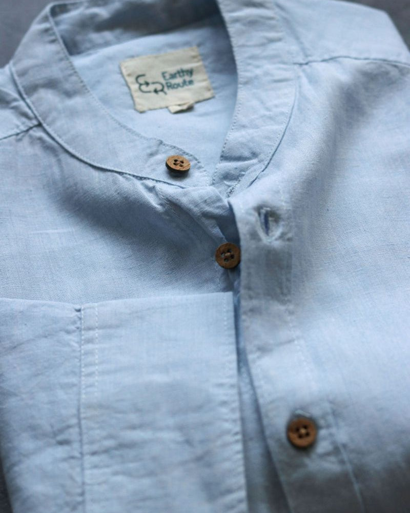 Earthy Route TENCEL- Lyocell Linen Ice Blue Mandarin Collar Shirt - Our Better Planet
