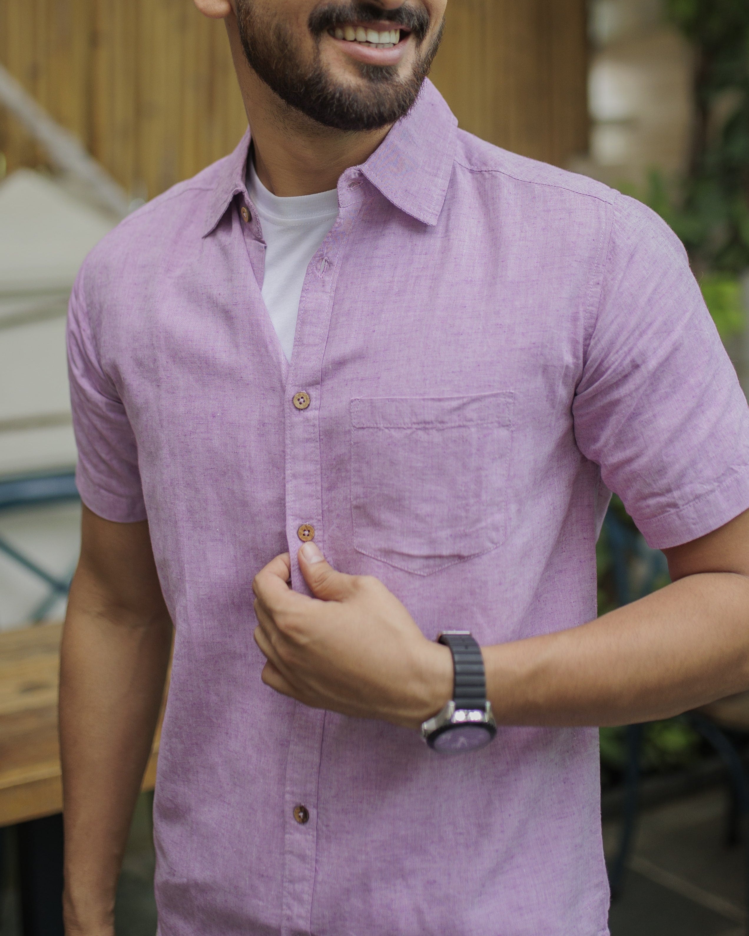 Earthy Route TENCEL- Lyocell Linen Lavender Half Sleeve Shirt - Our Better Planet