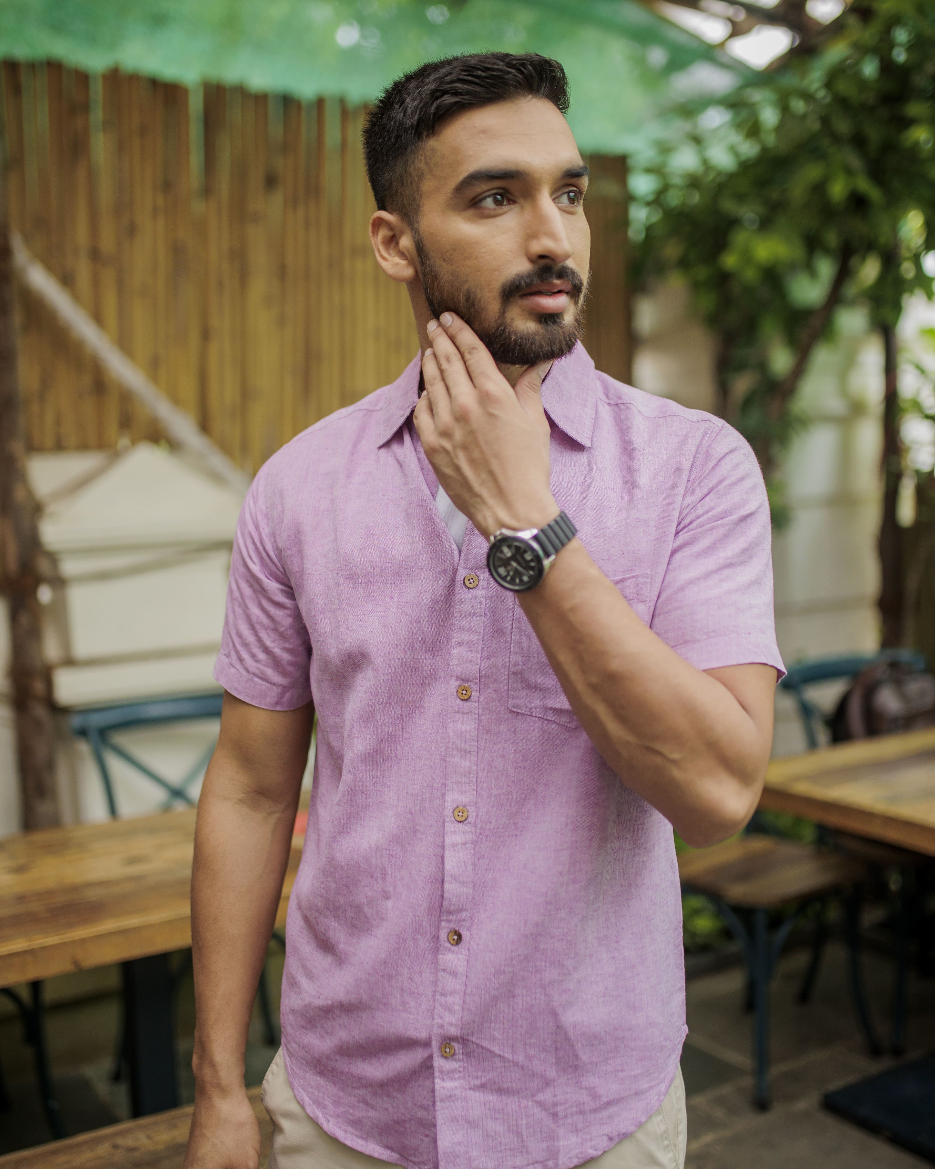 Earthy Route TENCEL- Lyocell Linen Lavender Half Sleeve Shirt - Our Better Planet