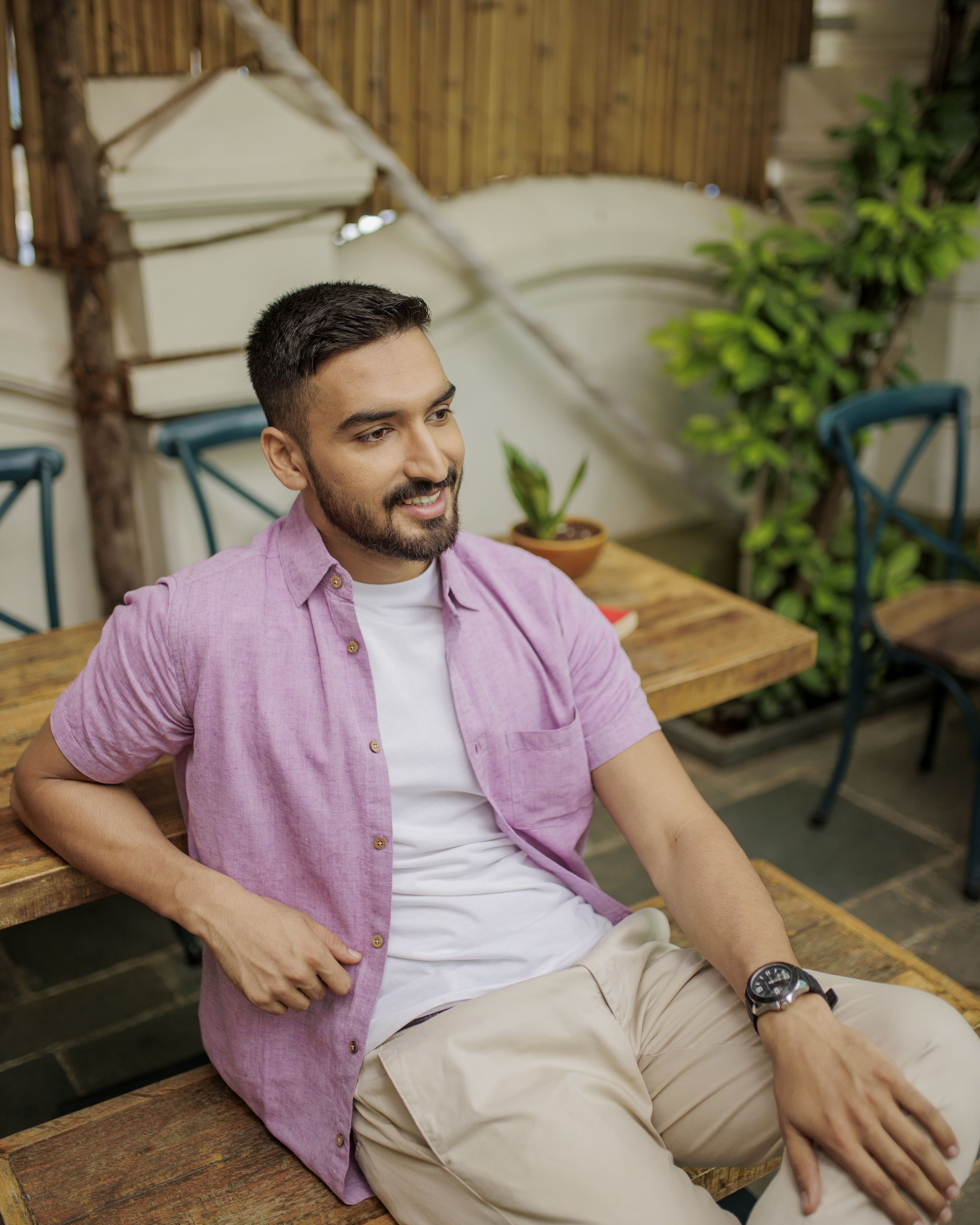 Earthy Route TENCEL- Lyocell Linen Lavender Half Sleeve Shirt - Our Better Planet