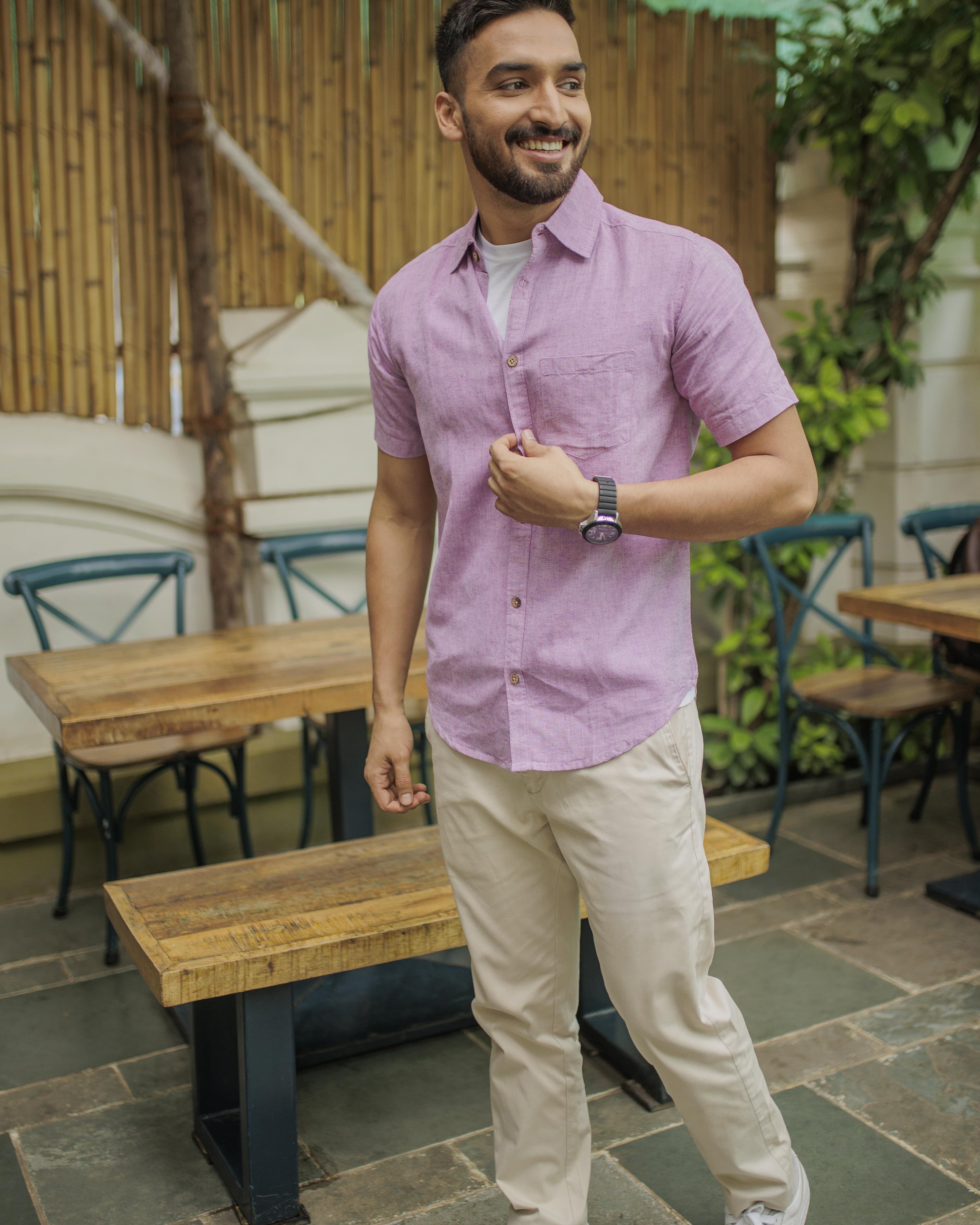 Earthy Route TENCEL- Lyocell Linen Lavender Half Sleeve Shirt - Our Better Planet