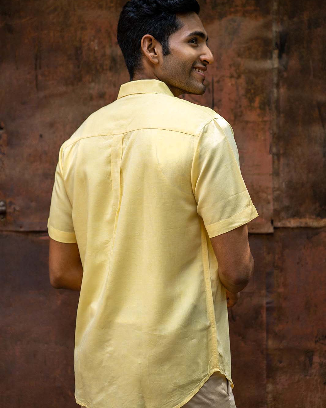 Earthy Route TENCEL- Lyocell Linen Lemon Yellow Half Sleeve Shirt - Our Better Planet