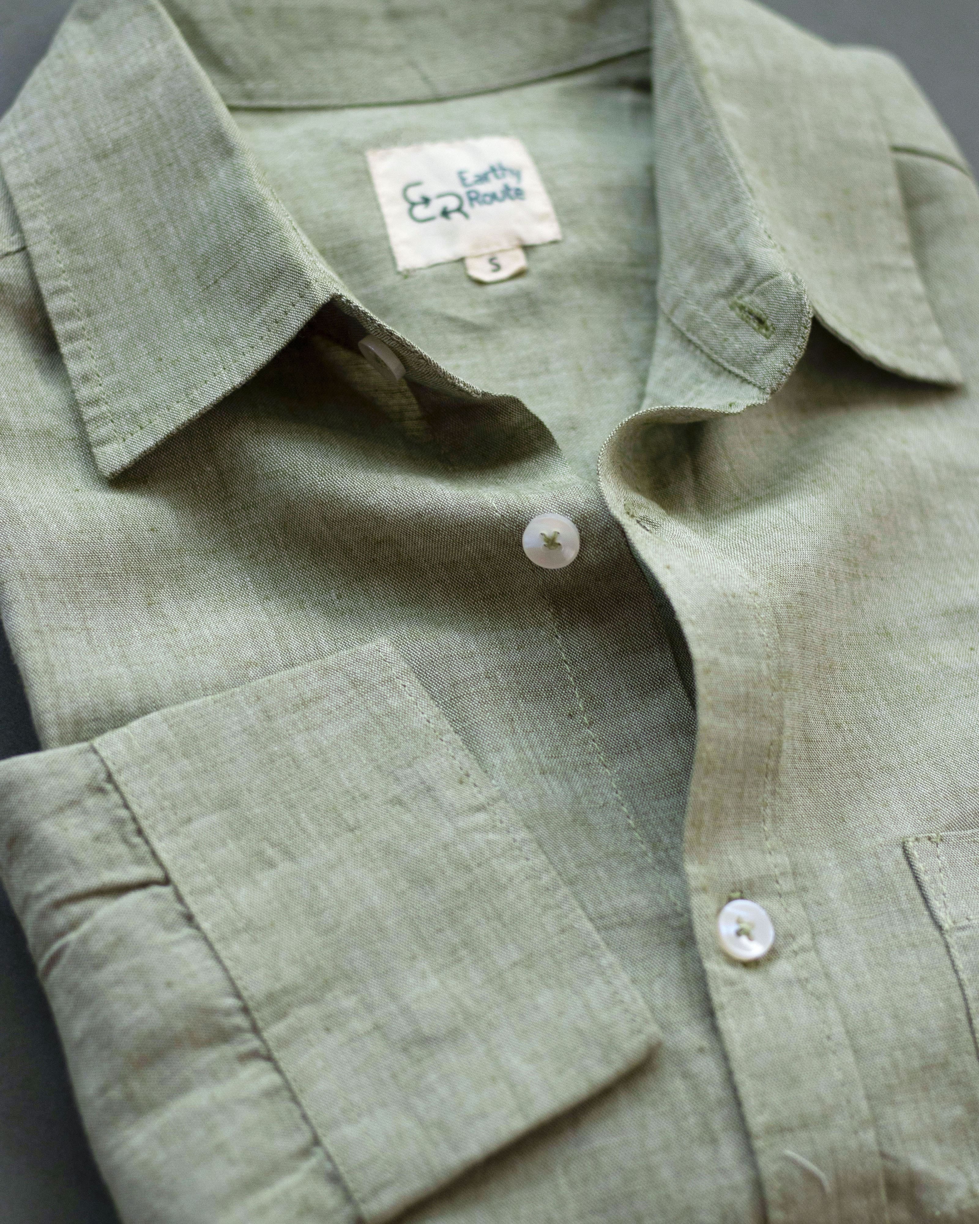 Earthy Route TENCEL- Lyocell Linen Military Green Full Sleeve Shirt - Our Better Planet