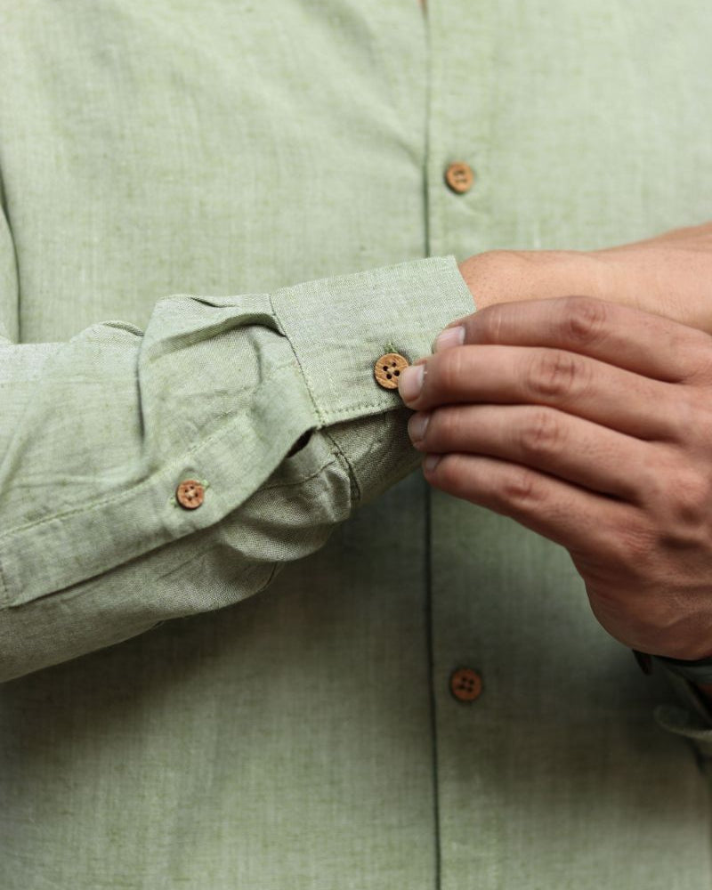 Earthy Route TENCEL- Lyocell Linen Military Green Mandarin Collar Shirt - Our Better Planet