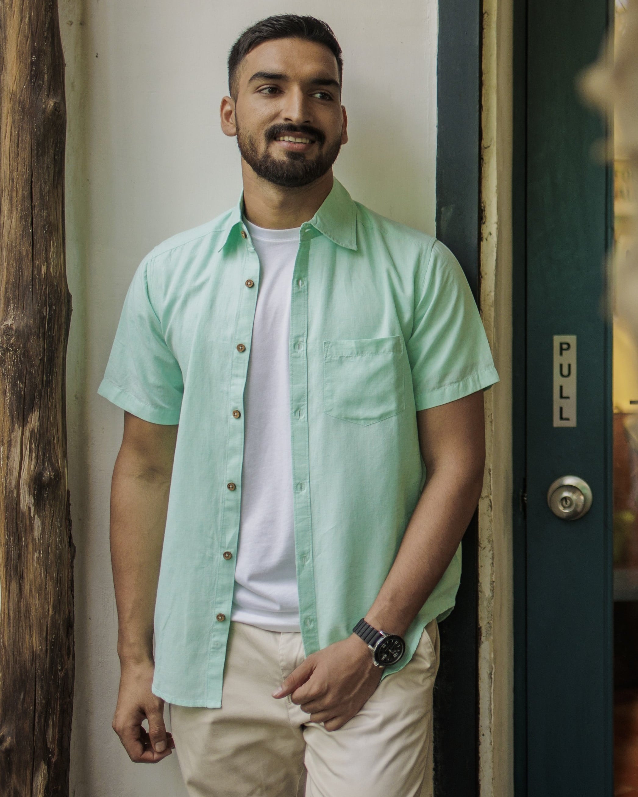 Earthy Route TENCEL- Lyocell Linen Mint Green Half Sleeve Shirt - Our Better Planet