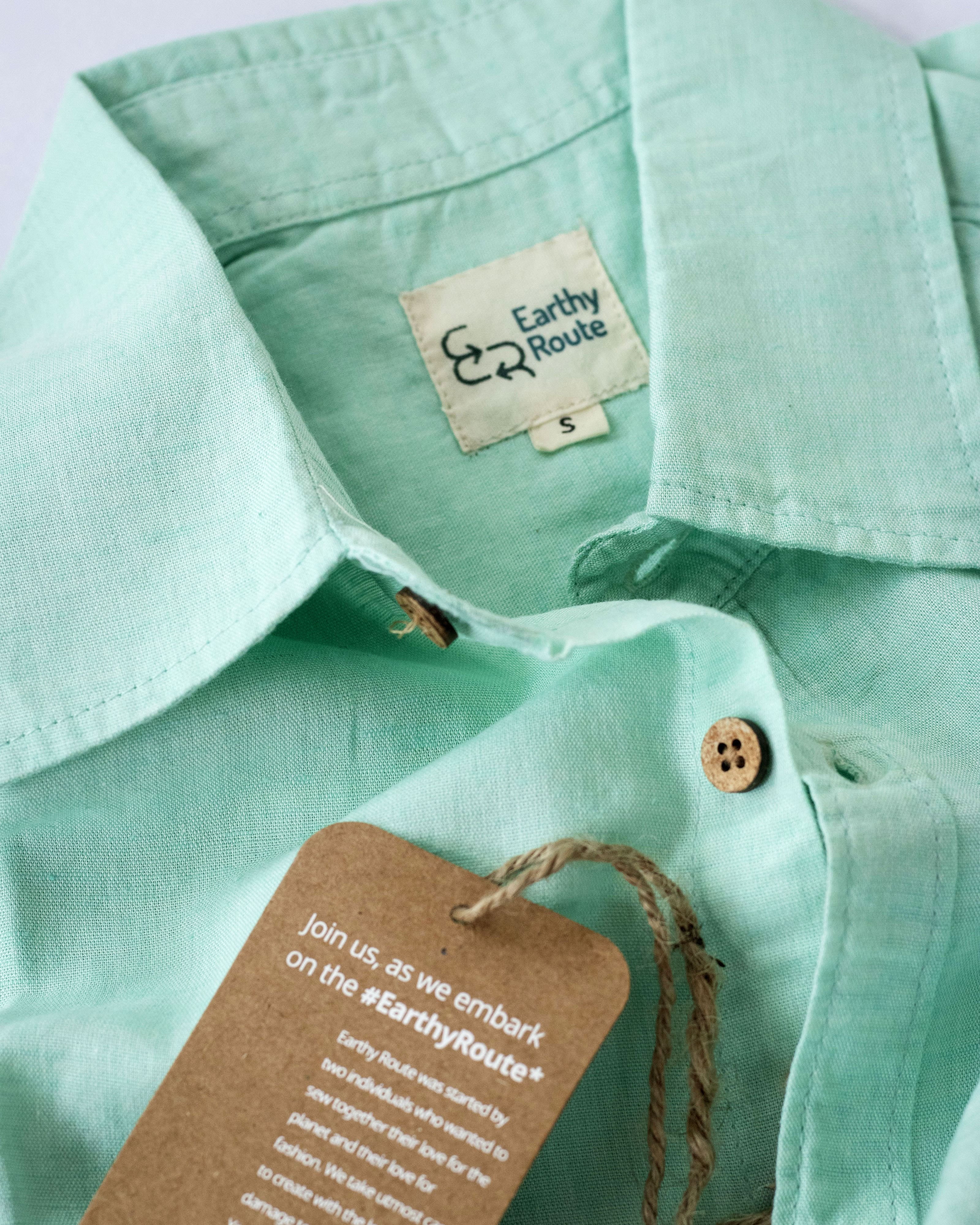 Earthy Route TENCEL- Lyocell Linen Mint Green Half Sleeve Shirt - Our Better Planet