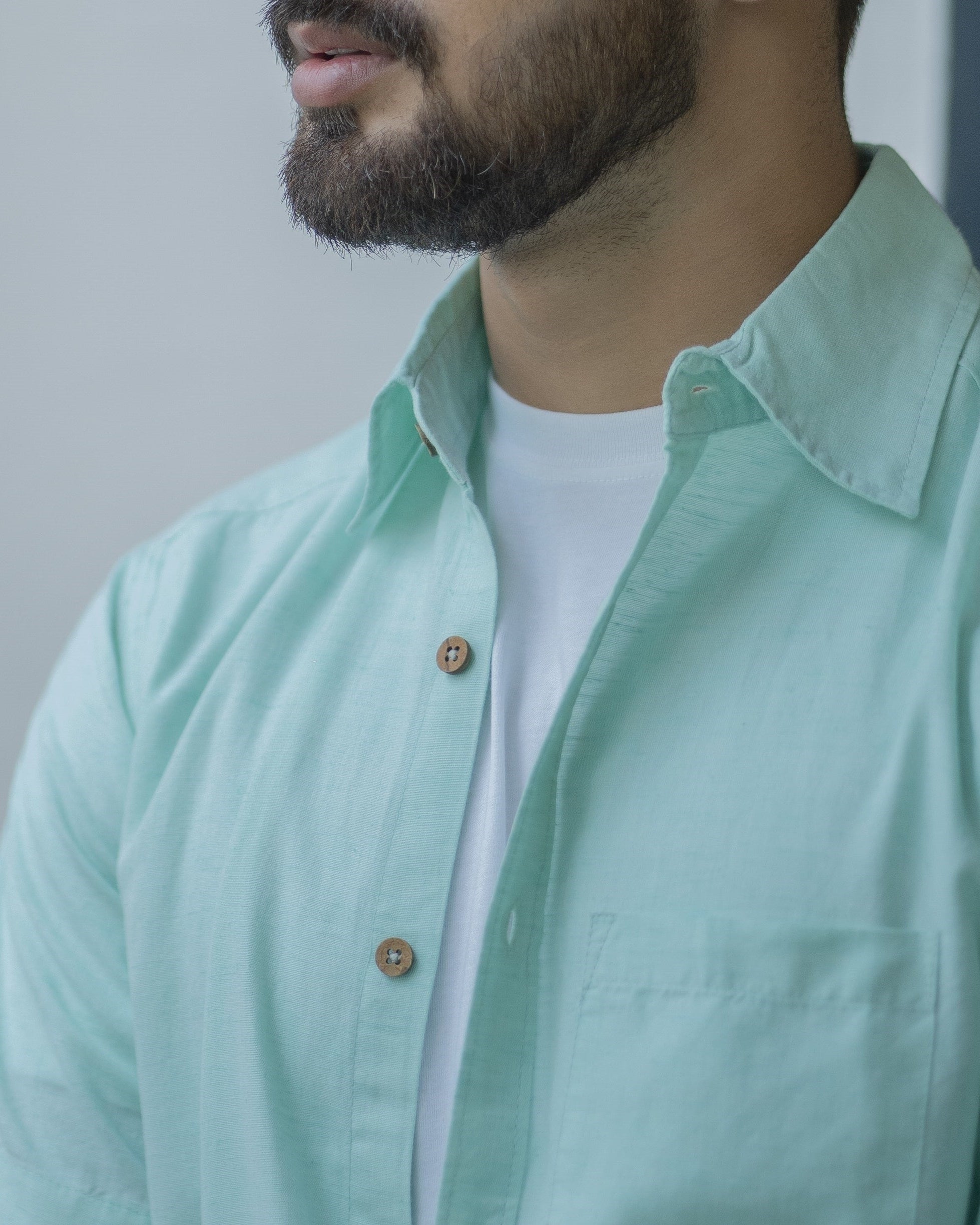 Earthy Route TENCEL- Lyocell Linen Mint Green Half Sleeve Shirt - Our Better Planet