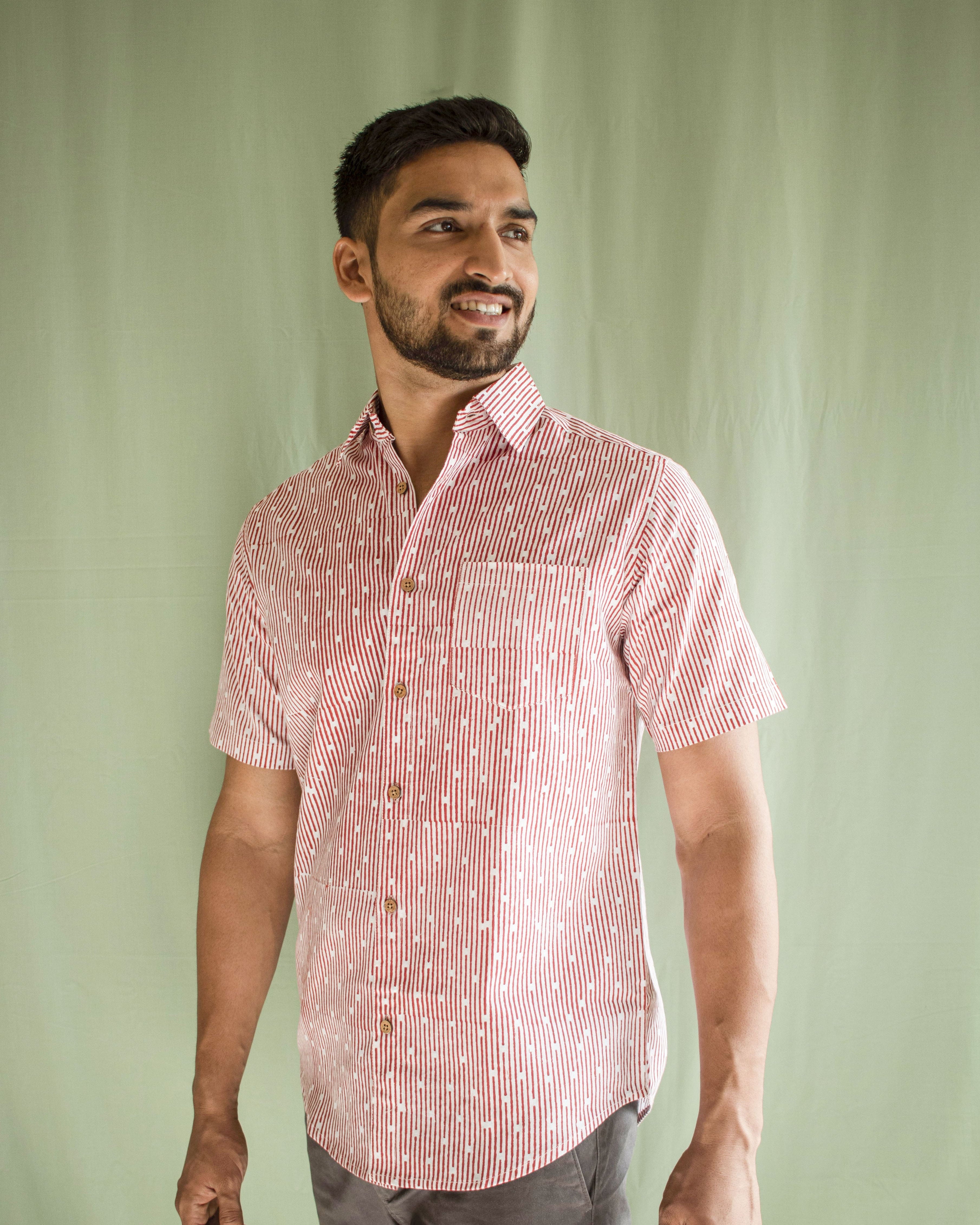 Earthy Route TENCEL- Lyocell Linen Red Lakeer Half Sleeve Shirt - Our Better Planet