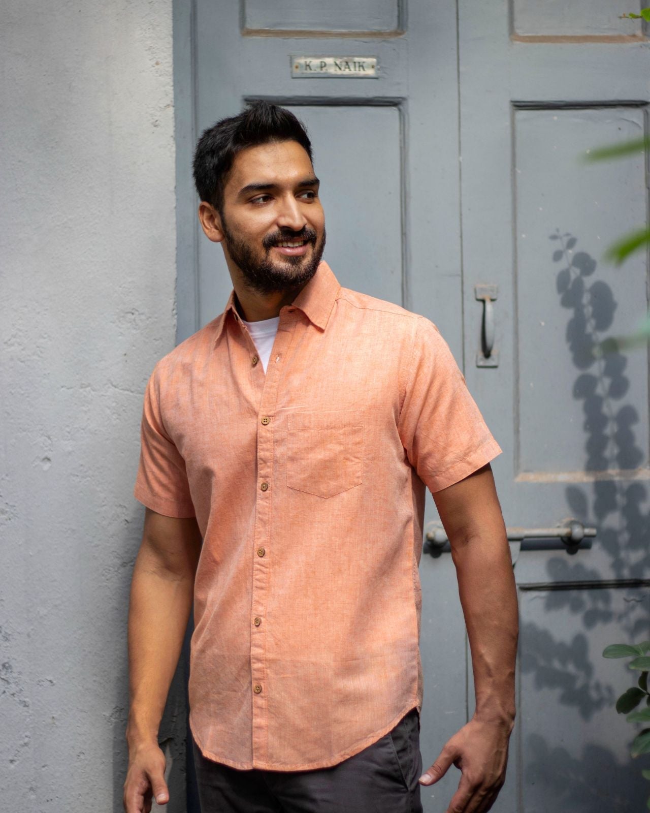 Earthy Route TENCEL- Lyocell Linen Rust Orange Half Sleeve Shirt - Our Better Planet