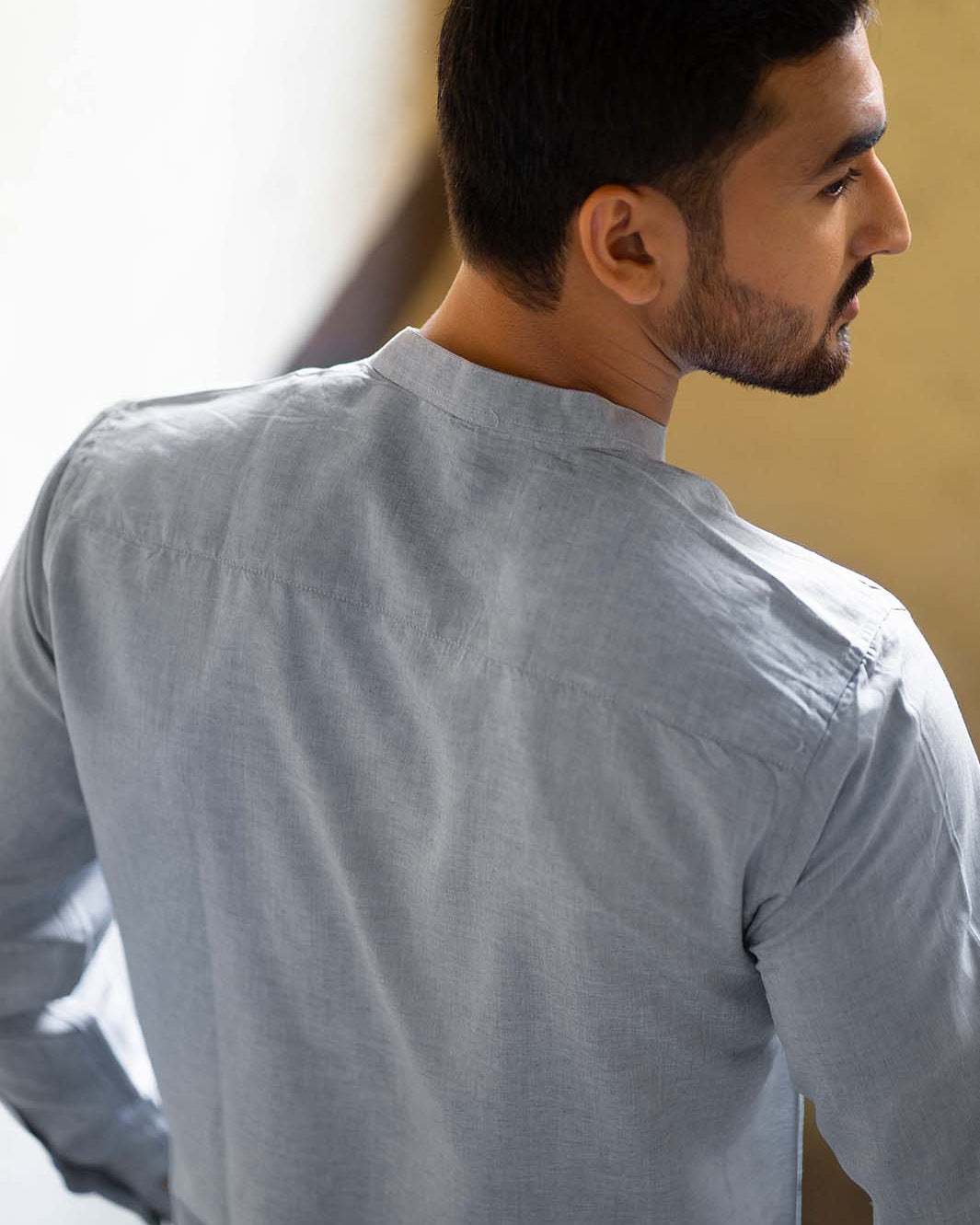 Earthy Route TENCEL- Lyocell Linen Slate Grey Mandarin Collar Shirt - Our Better Planet