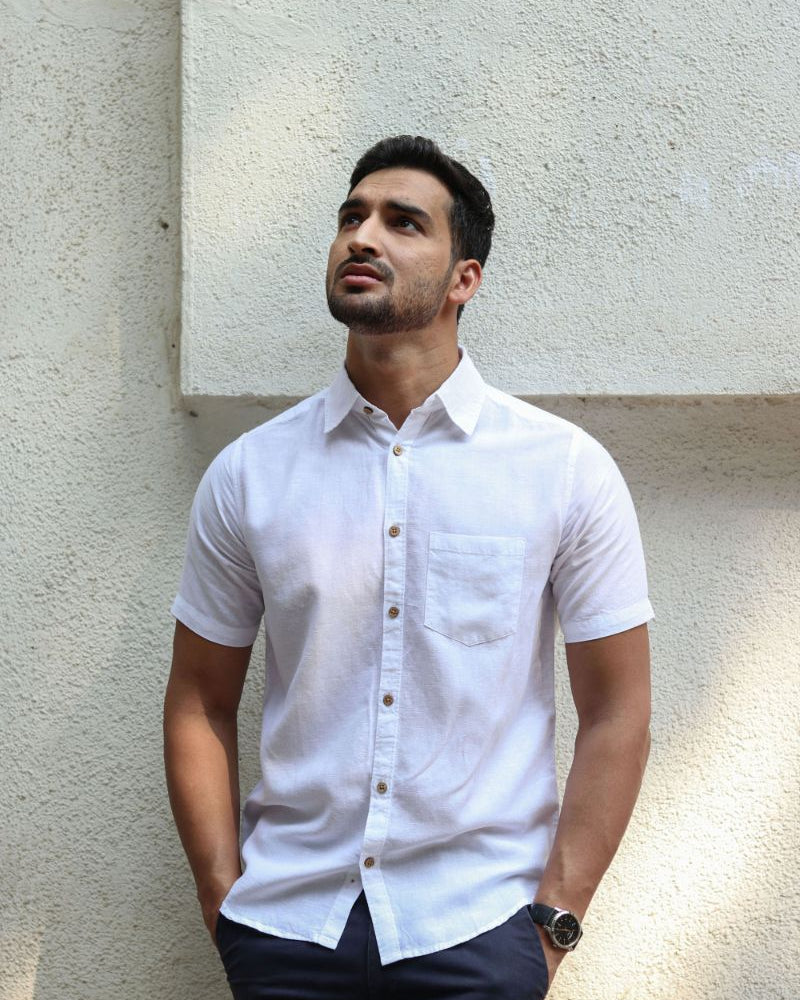 Earthy Route TENCEL- Lyocell Linen Snow White Half Sleeve Shirt - Our Better Planet