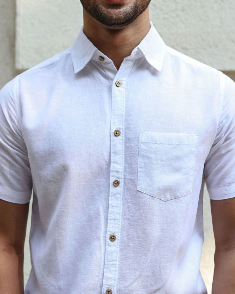 Earthy Route TENCEL- Lyocell Linen Snow White Half Sleeve Shirt - Our Better Planet