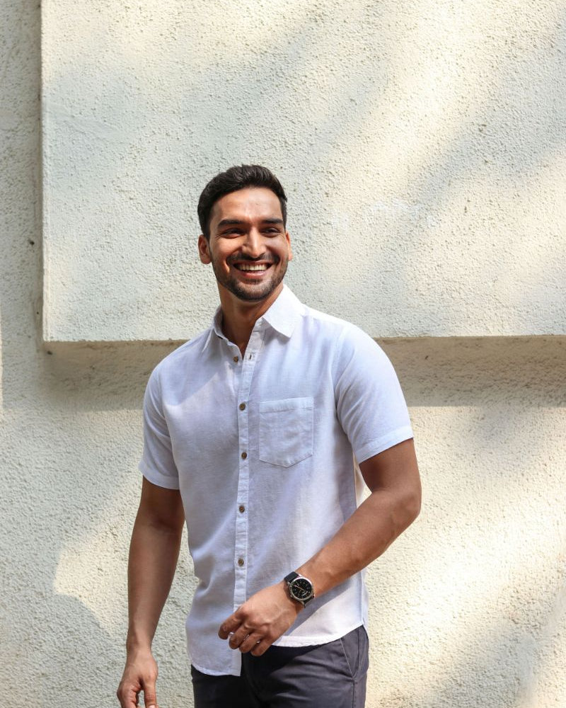 Earthy Route TENCEL- Lyocell Linen Snow White Half Sleeve Shirt - Our Better Planet