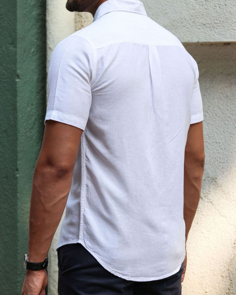 Earthy Route TENCEL- Lyocell Linen Snow White Half Sleeve Shirt - Our Better Planet