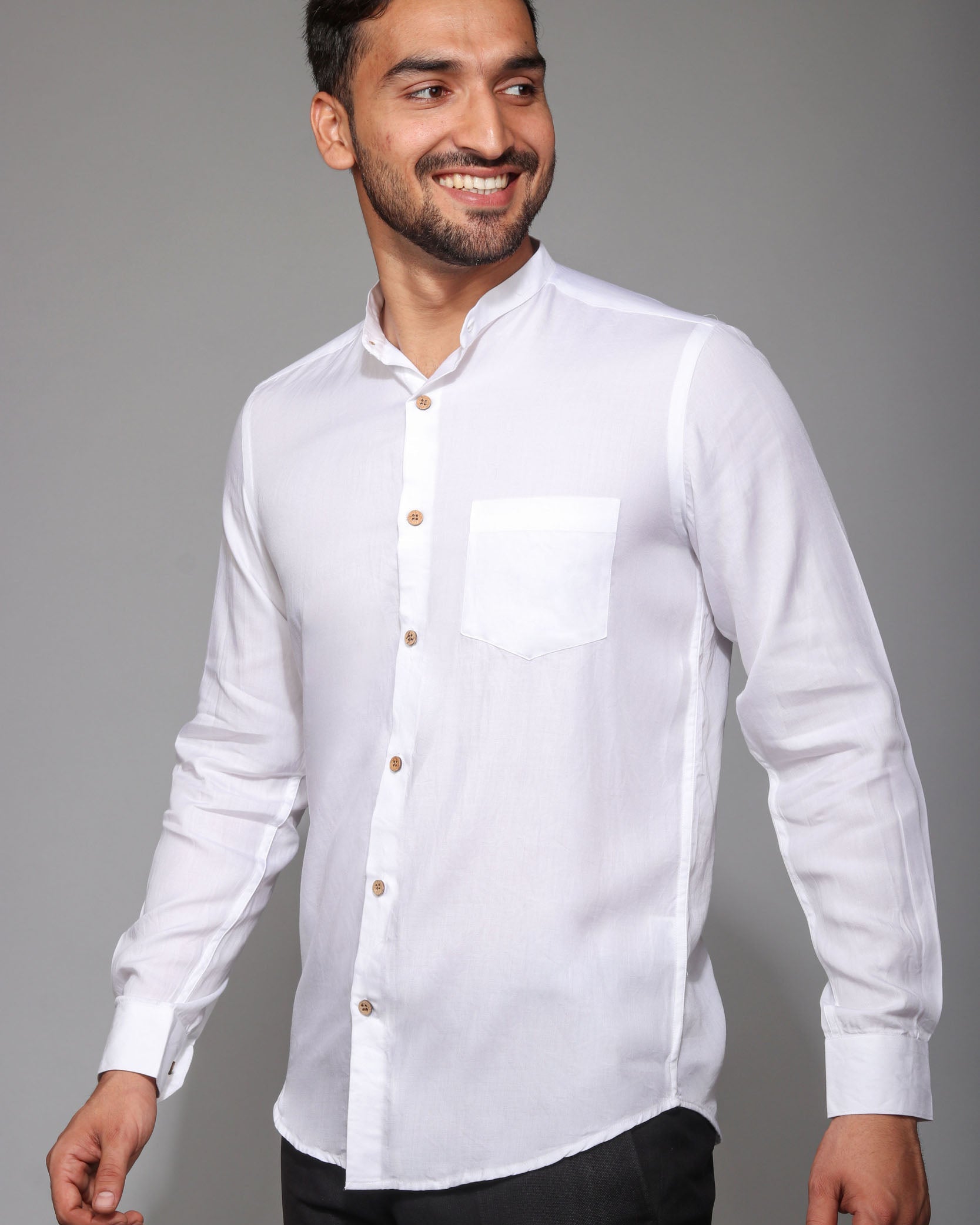 Earthy Route TENCEL- Lyocell Milky White Mandarin Collar Shirt - Our Better Planet