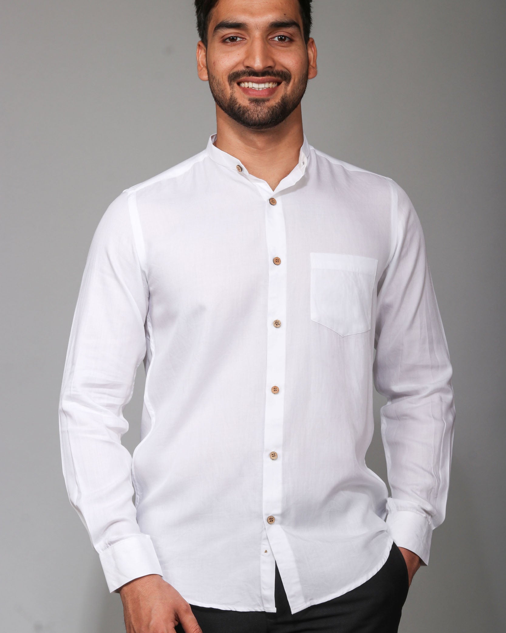 Earthy Route TENCEL- Lyocell Milky White Mandarin Collar Shirt - Our Better Planet