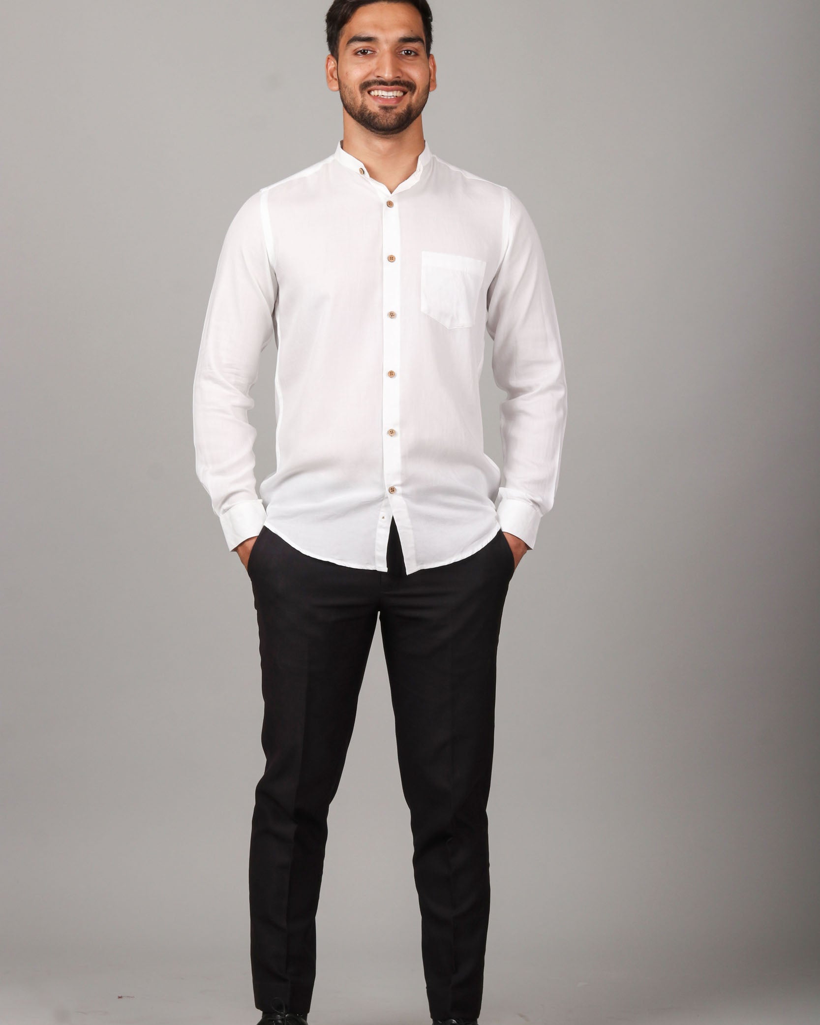 Earthy Route TENCEL- Lyocell Milky White Mandarin Collar Shirt - Our Better Planet