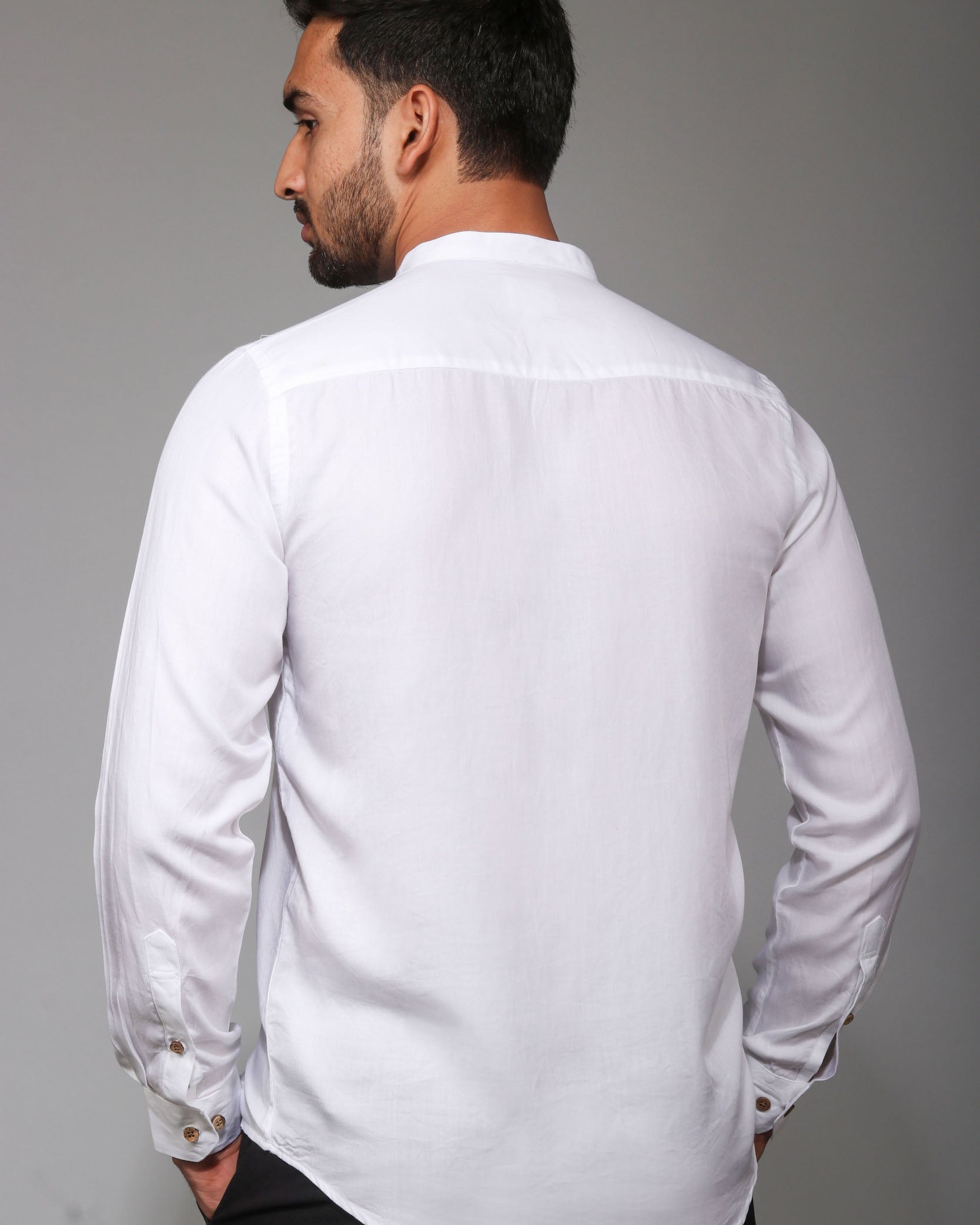 Earthy Route TENCEL- Lyocell Milky White Mandarin Collar Shirt - Our Better Planet