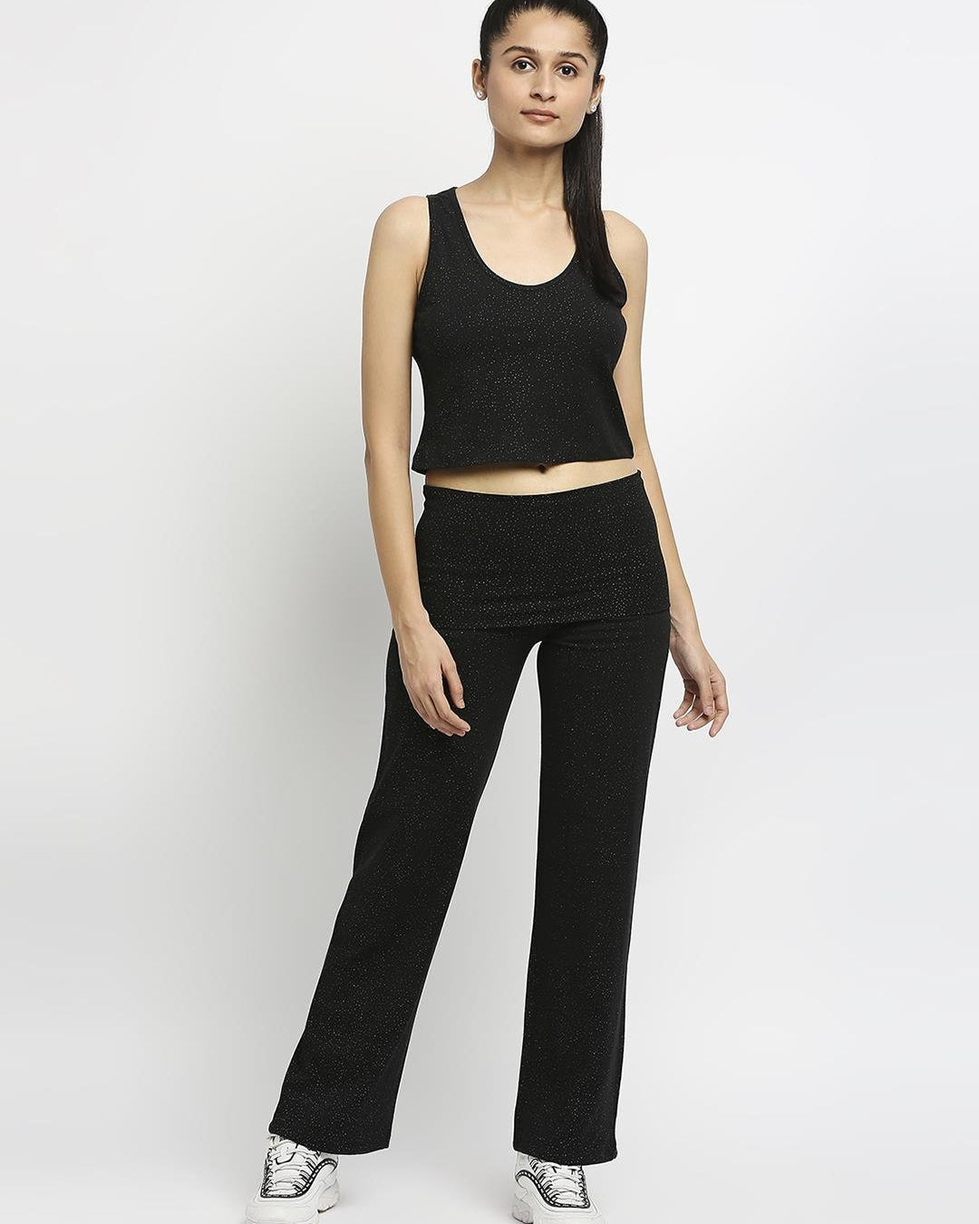 Effy Crop Top In Black Glitter Print - Our Better Planet
