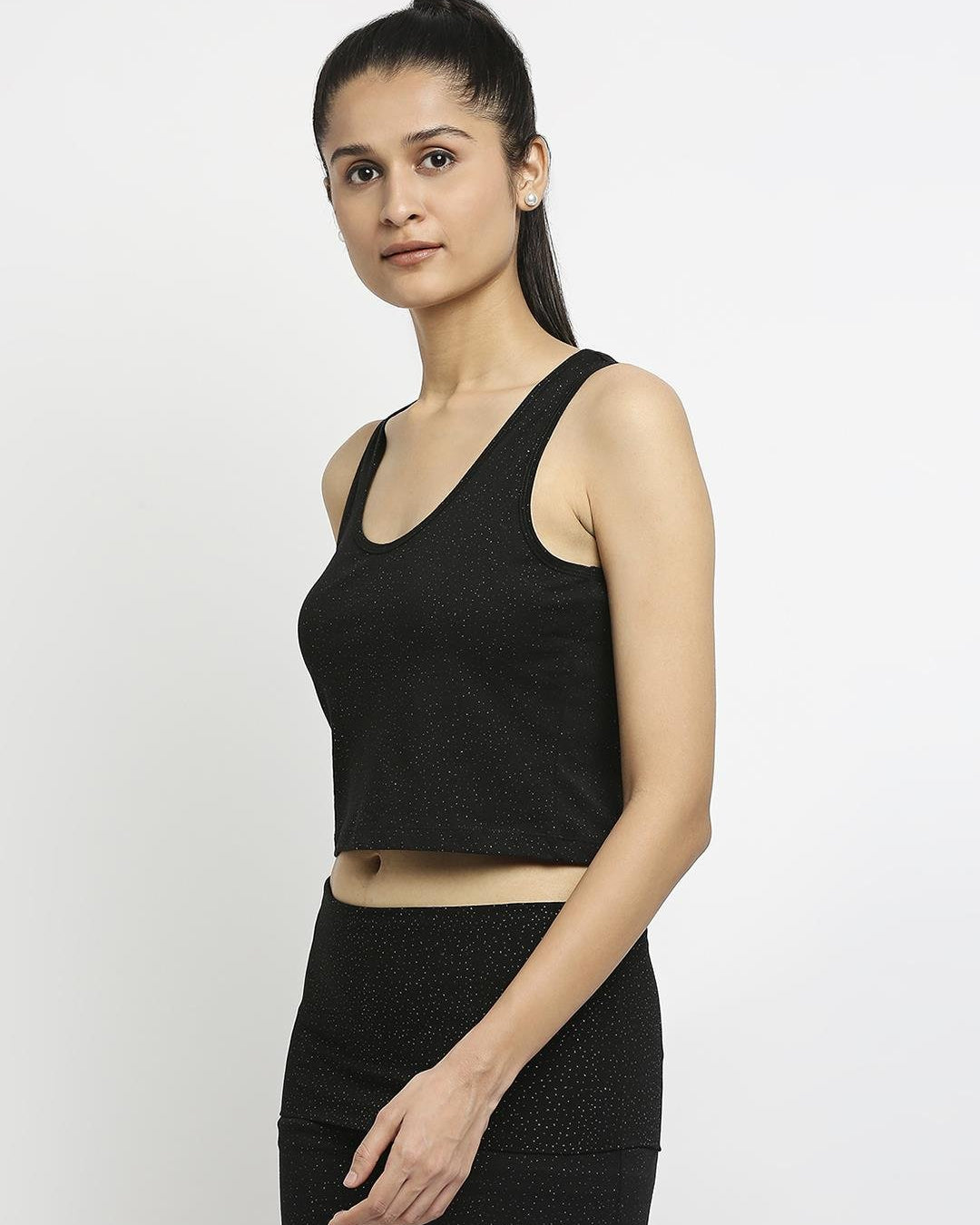 Effy Crop Top In Black Glitter Print - Our Better Planet