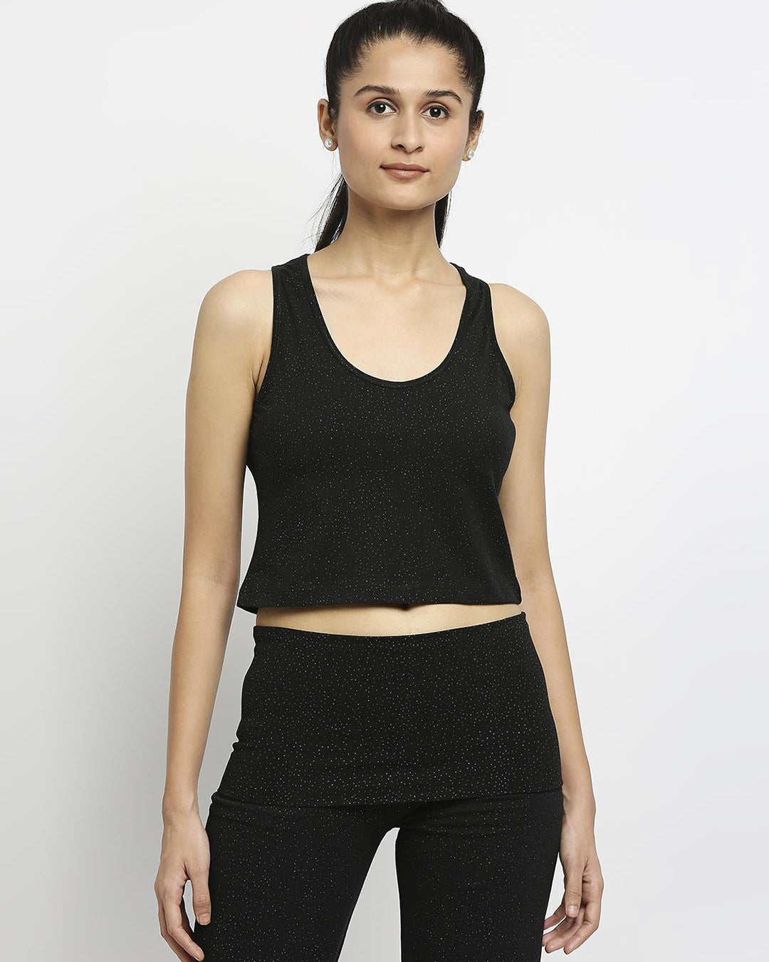 Effy Crop Top In Black Glitter Print - Our Better Planet