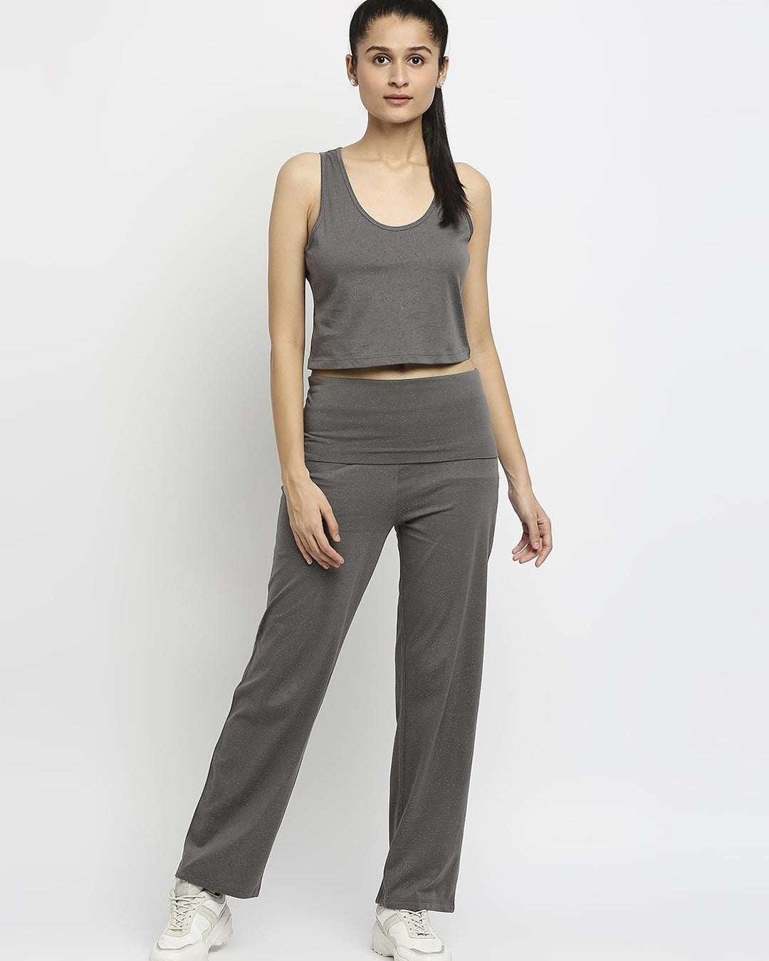 Effy Crop Top In Grey Glitter Print - Our Better Planet